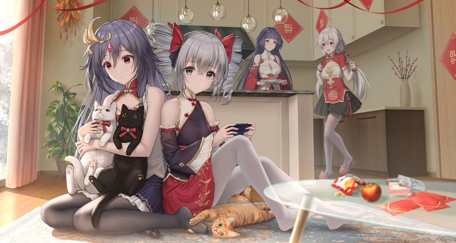 asian_clothes, benghuai_xueyuan, bronya_zaychik, cleavage, fu_hua, haneru, honkai_impact, kiana_kaslana