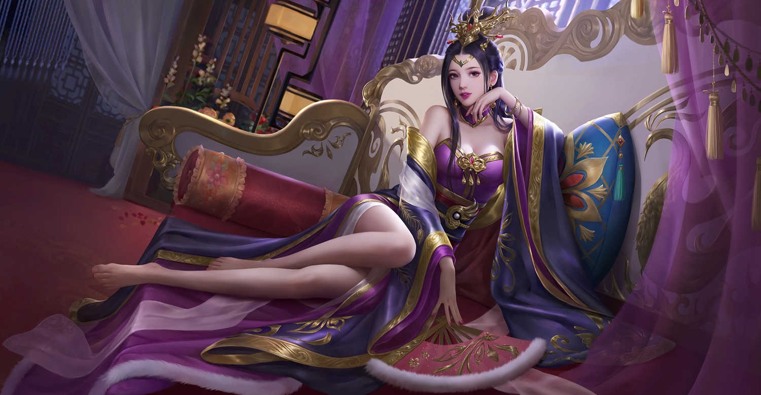 asian_clothes, cai_fu_ren, fan_xiu, feet, sanguosha
