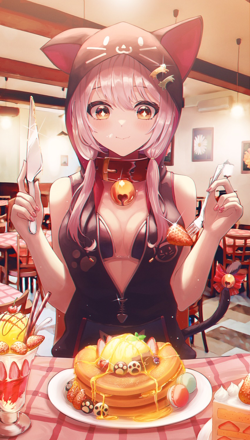 animal_ears, bexercube, bra, nekomimi, open_shirt, tail