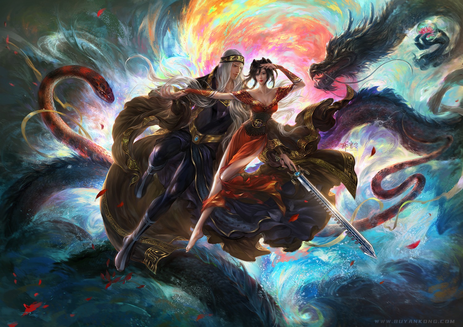 asian_clothes, chi_lian, monster, no_bra, sword, the_legend_of_qin, wei_zhuang, yankong_bu