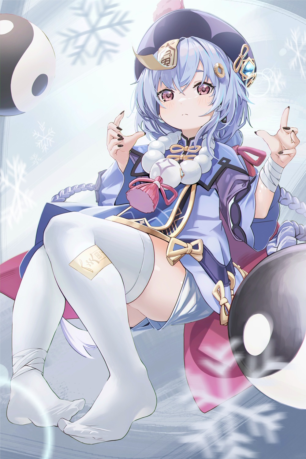 anizi, asian_clothes, bandages, genshin_impact, qiqi, thighhighs