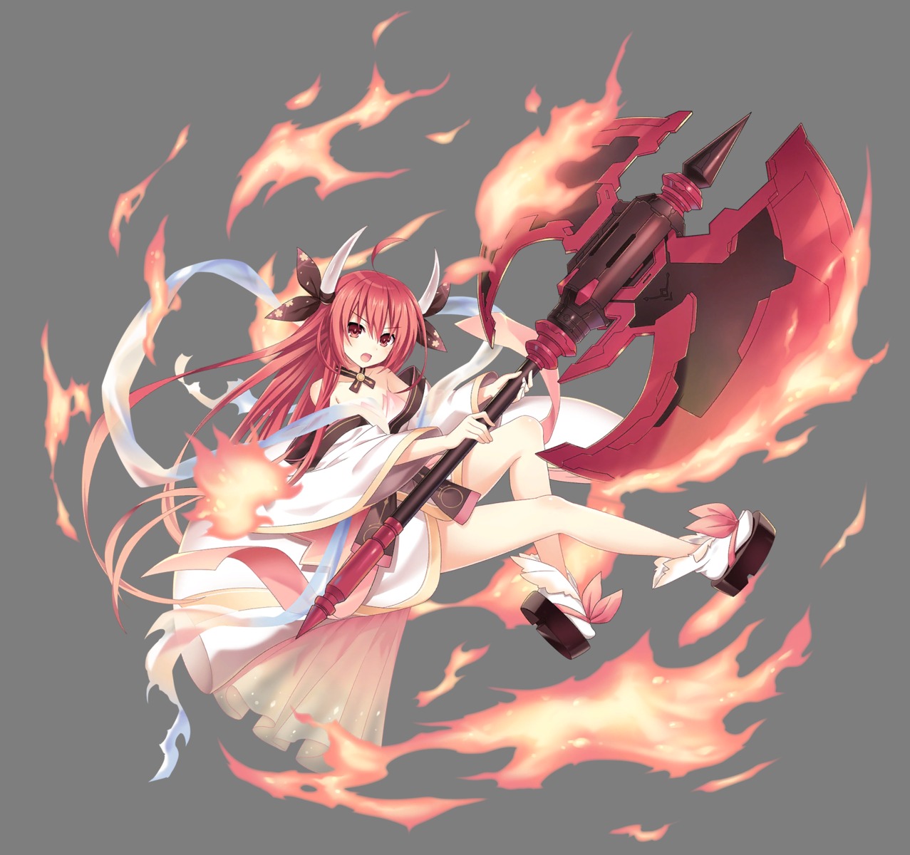 date_a_live, horns, itsuka_kotori, japanese_clothes, no_bra, open_shirt, transparent_png, weapon