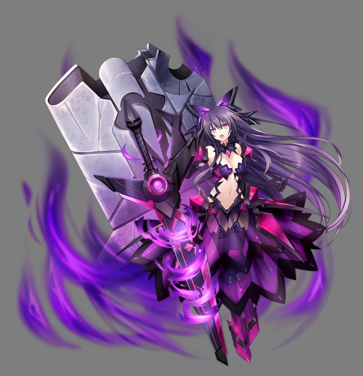armor, date_a_live, no_bra, see_through, stockings, sword, thighhighs, transparent_png