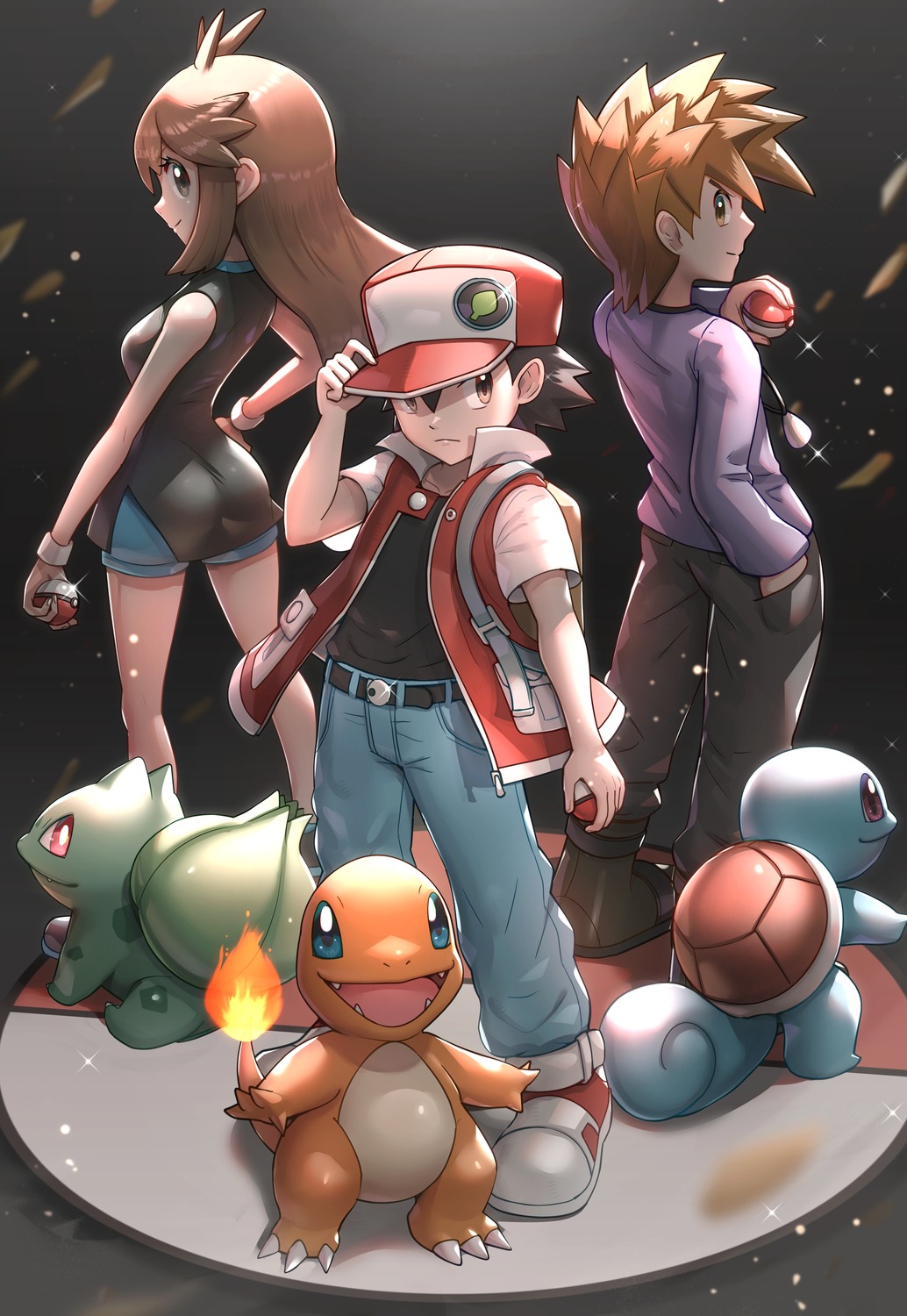 ass, blue_(pokemon), bulbasaur, charmander, gonzarez, ookido_green_(pokemon), pokemon, red_(pokemon)