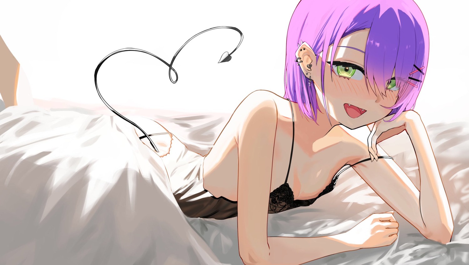 hololive, lingerie, no_bra, pyytato, sheets, tail, tokoyami_towa