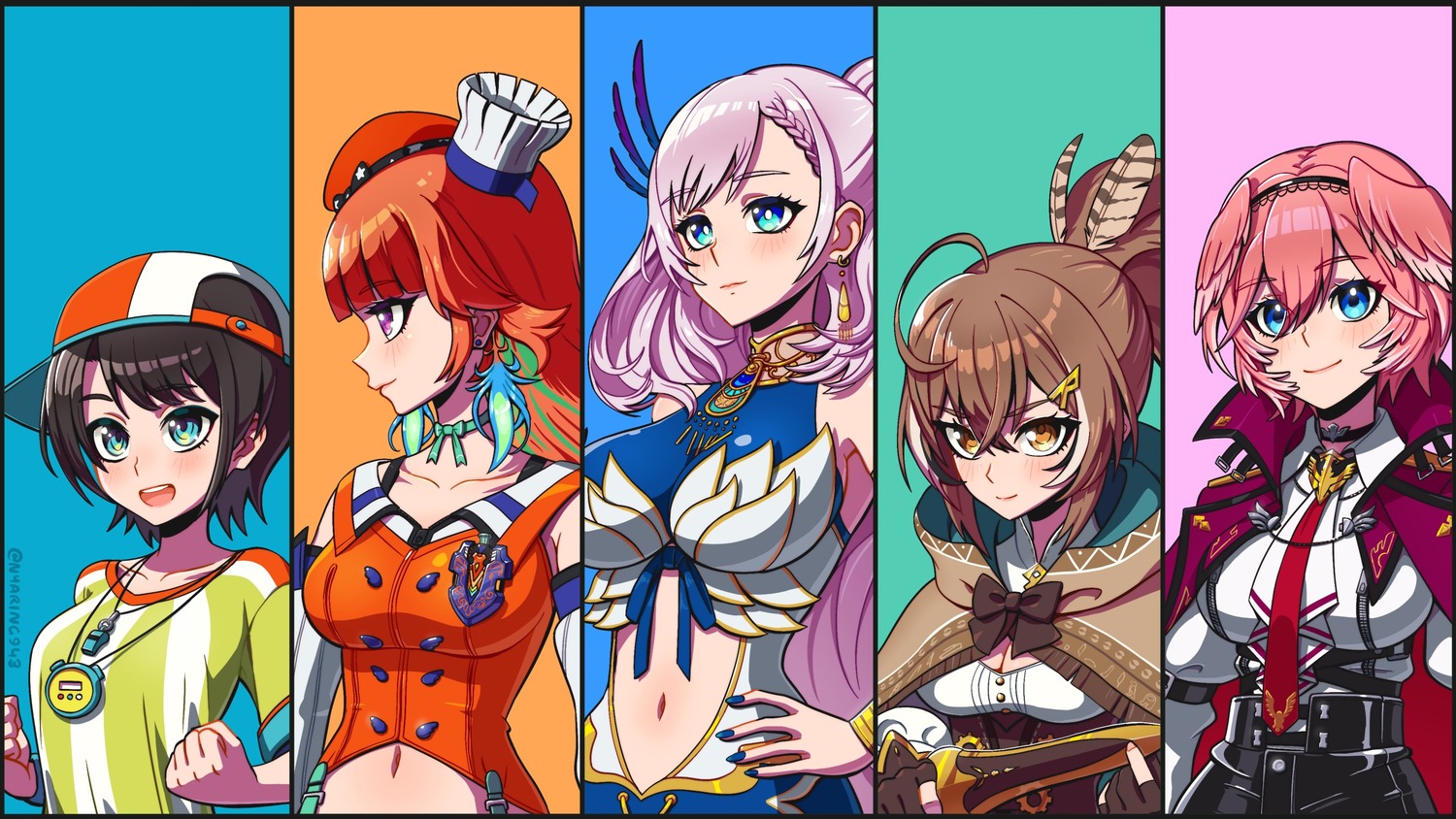 hololive, hololive_english, hololive_indonesia, nanashi_mumei, nyaring943, oozora_subaru, pavolia_reine, takanashi_kiara, takane_lui, uniform, wings