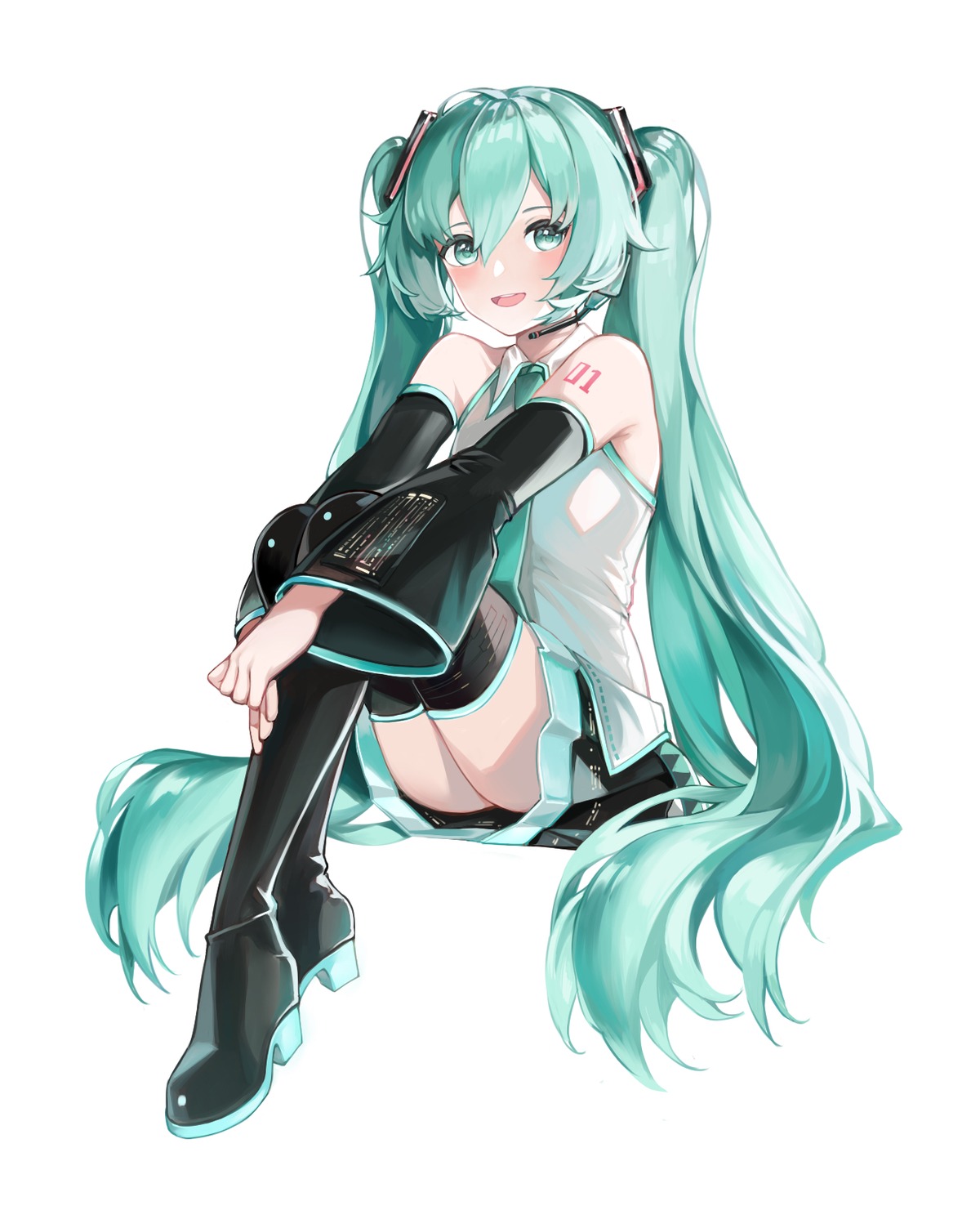 c_(2330509), hatsune_miku, headphones, heels, skirt_lift, tattoo, thighhighs, vocaloid