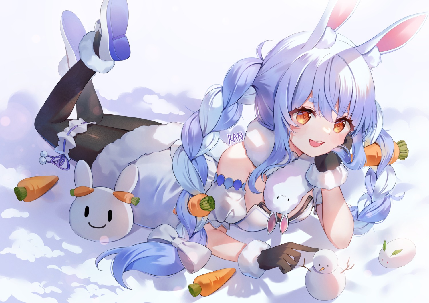 animal_ears, bunny_ears, dress, garter, hololive, pantyhose, ranchan12, tail