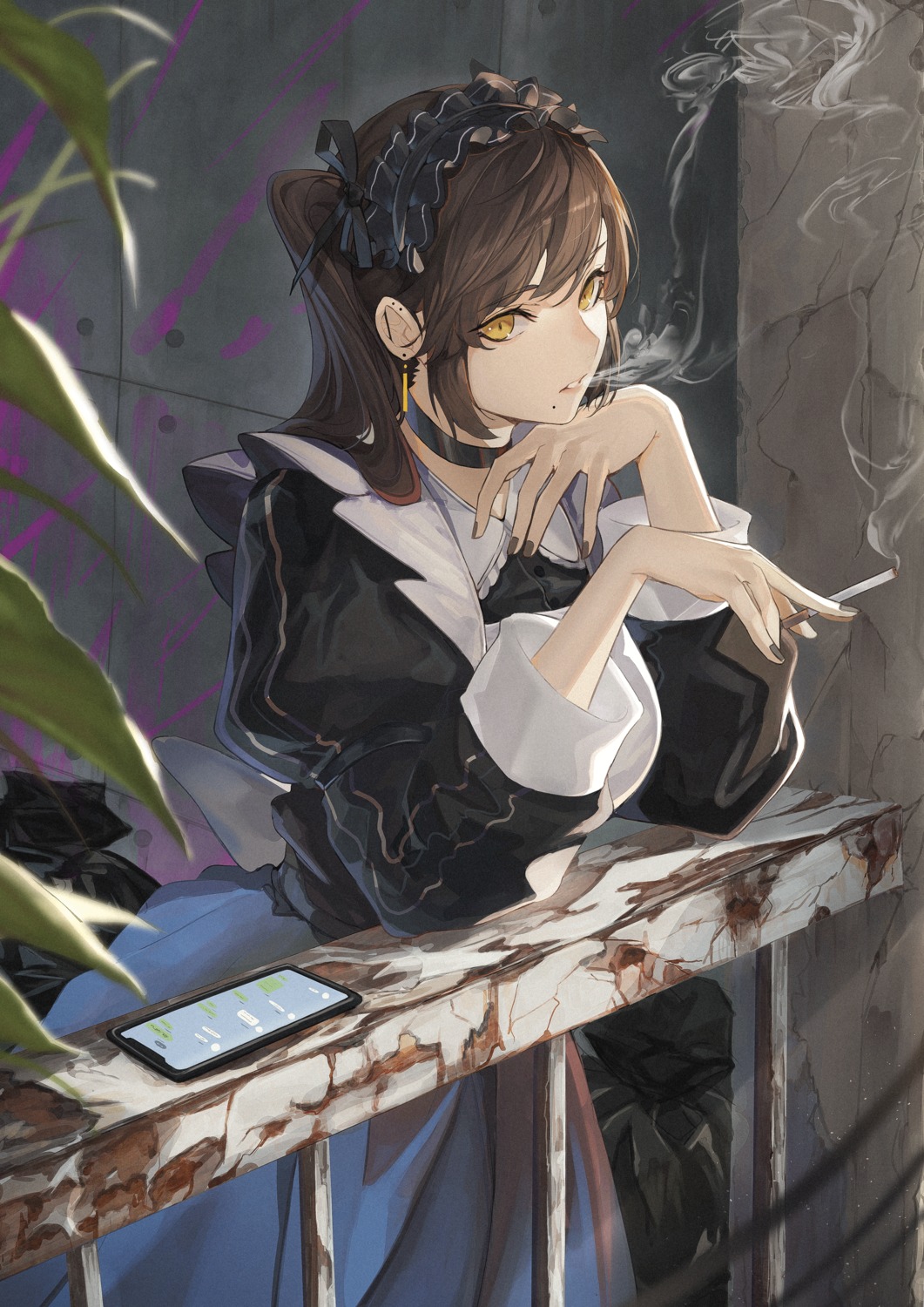 dress, gothic_lolita, lolita_fashion, maid, marumoru, smoking