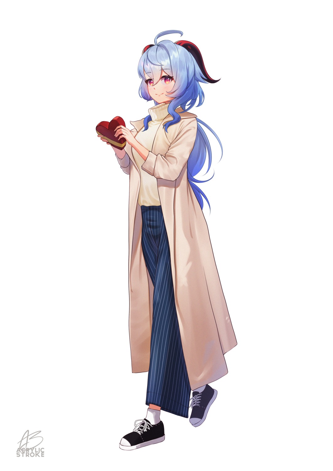 acrylicstroke, christmas, ganyu, genshin_impact, horns, sweater, valentine