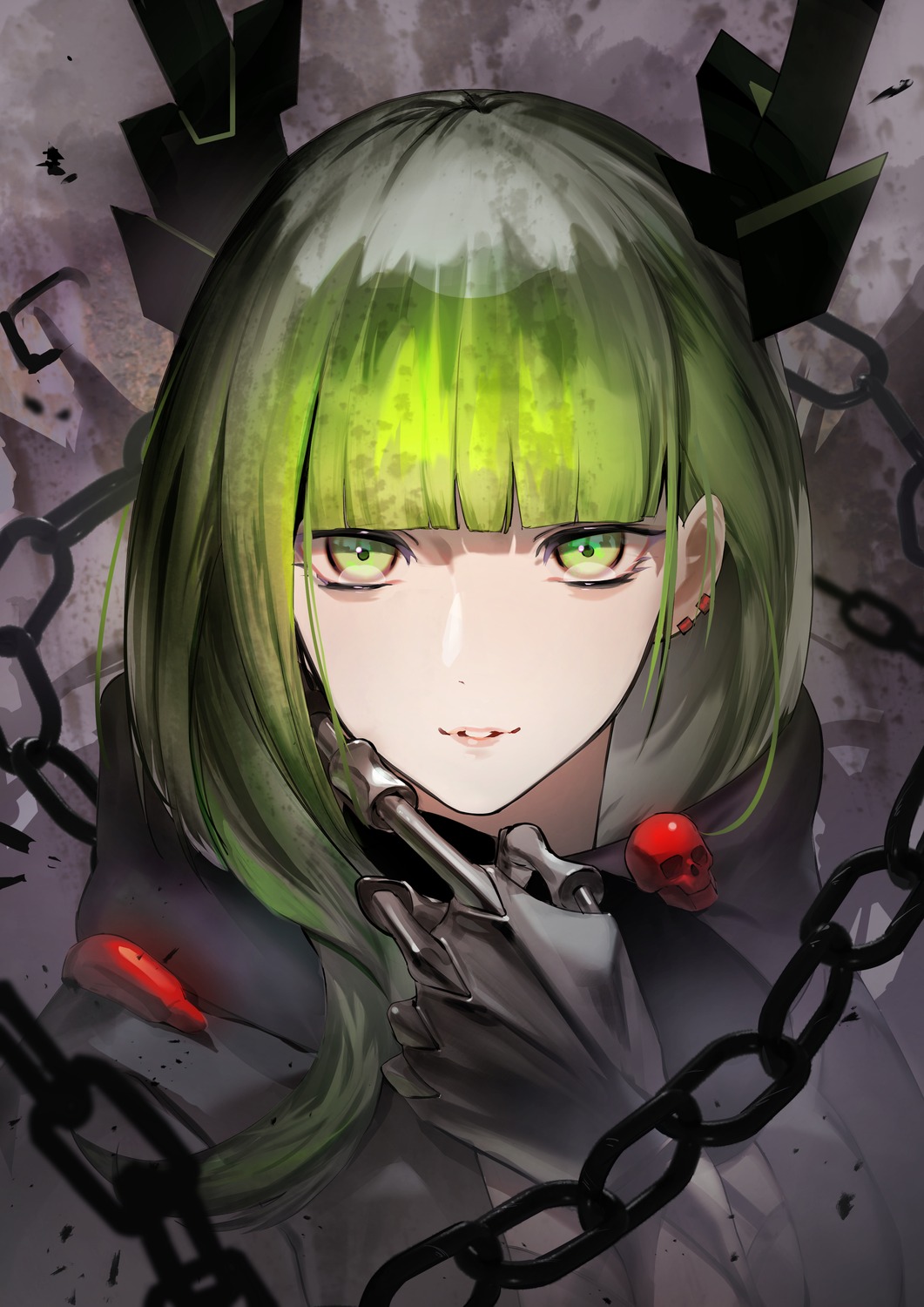 black_rock_shooter, black_rock_shooter_down_fall, dead_master, horns, uji_kintoki