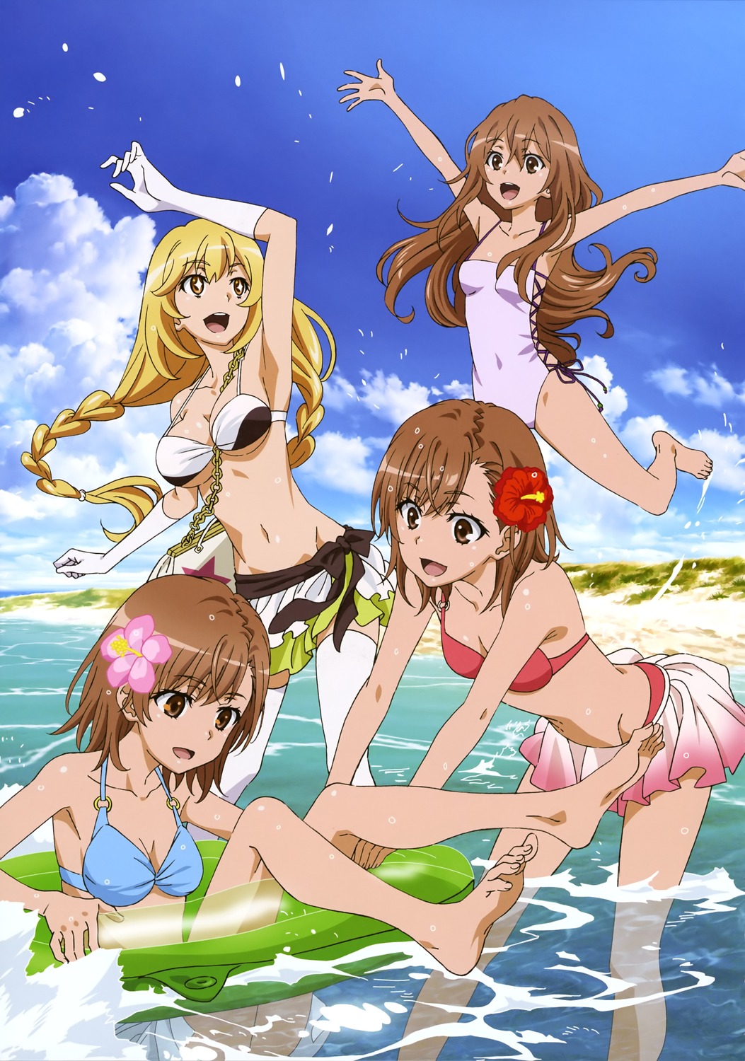 bikini, cleavage, dolly, feet, hagiwara_hiromitsu, misaka_imouto, misaka_mikoto, sakamoto_tetsuya