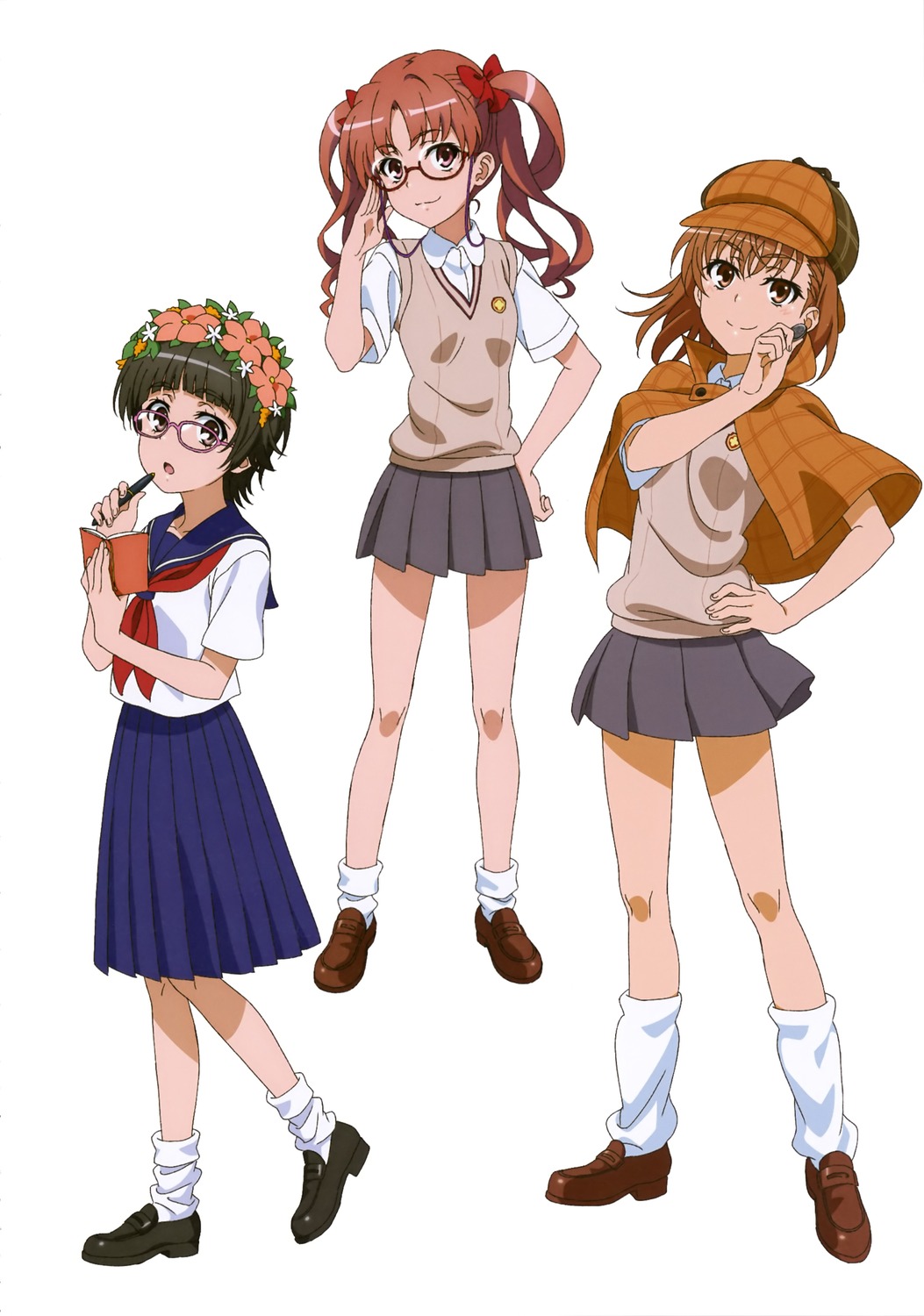 megane, misaka_mikoto, sano_haruka, seifuku, shirai_kuroko, sweater, toaru_kagaku_no_railgun, toaru_majutsu_no_index