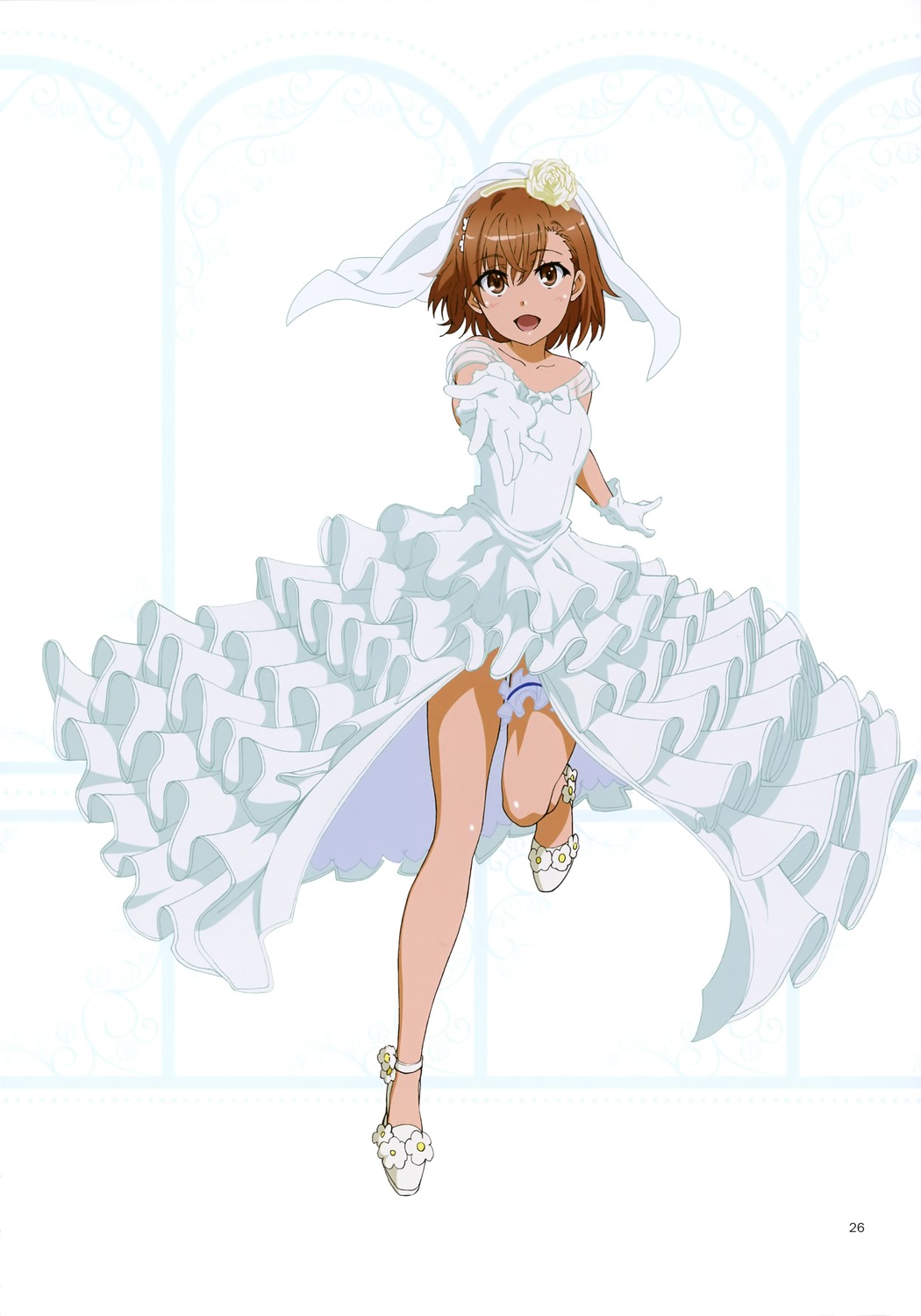 dress, fujii_masahiro, garter, hiyamizu_yukie, misaka_mikoto, toaru_kagaku_no_railgun, toaru_majutsu_no_index, wedding_dress