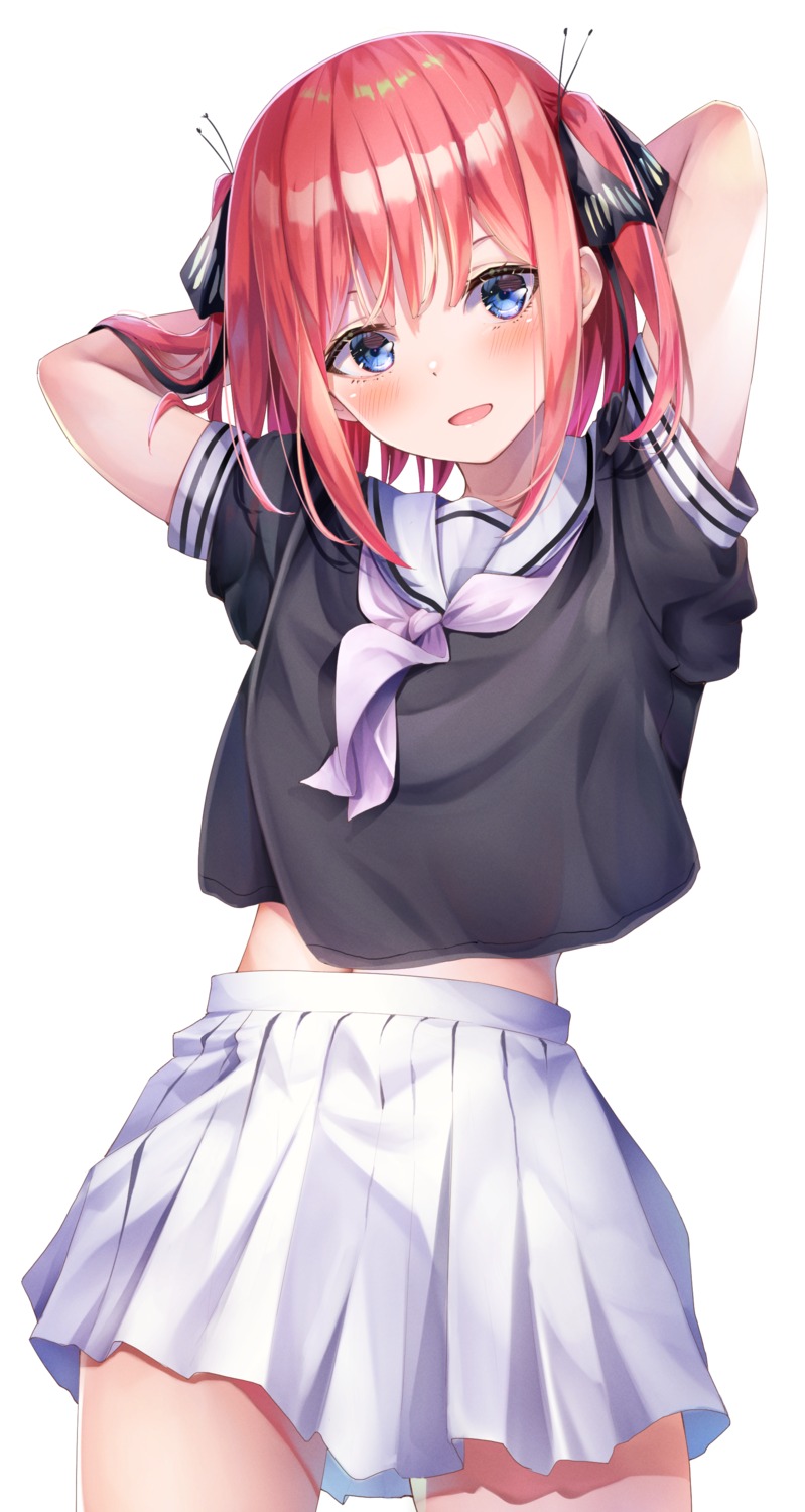 5-toubun_no_hanayome, nakano_nino, see_through, seifuku, shirt_lift, yuunamida_uyu