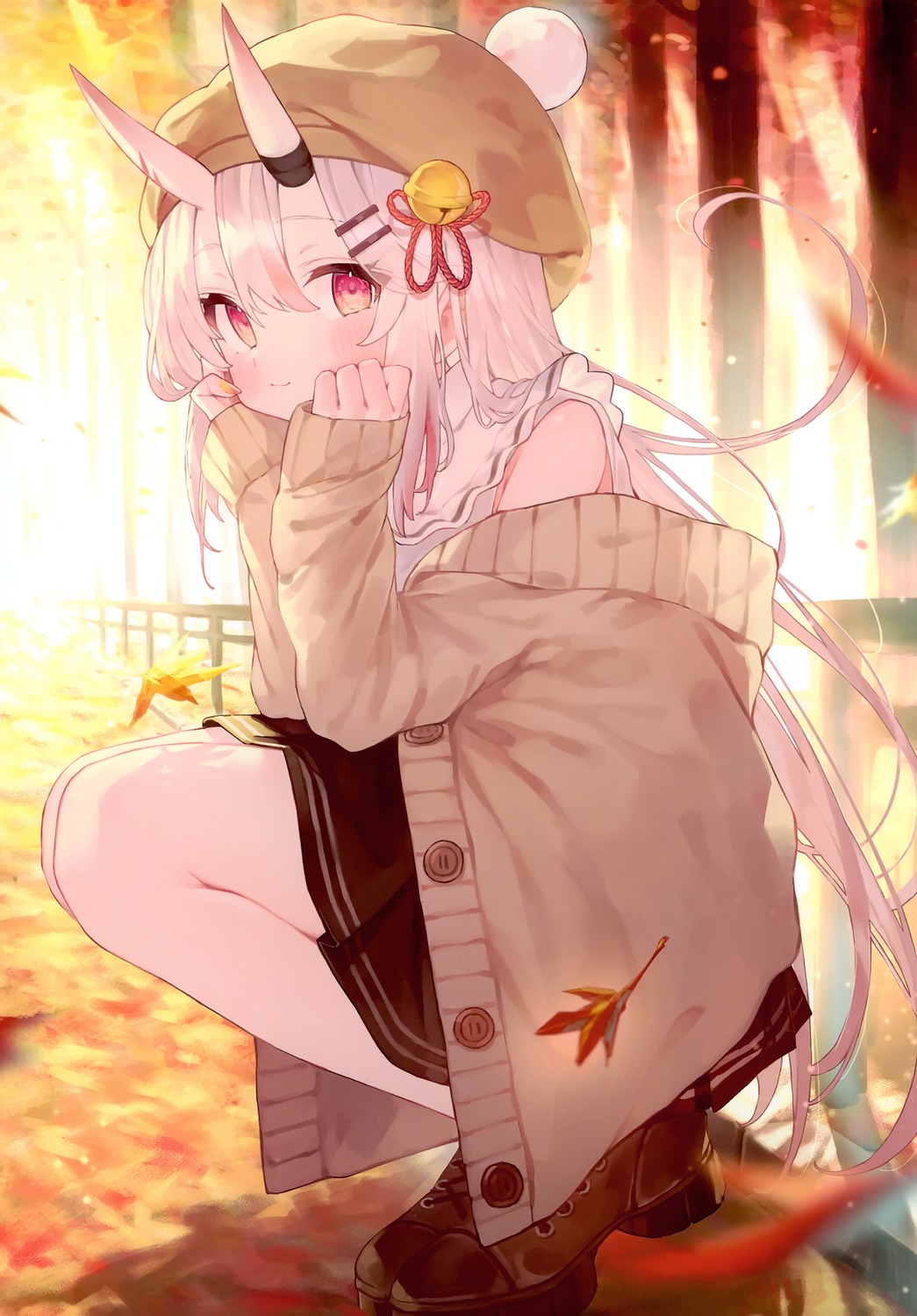 bandages, hololive, horns, nakiri_ayame, rin31153336, sweater