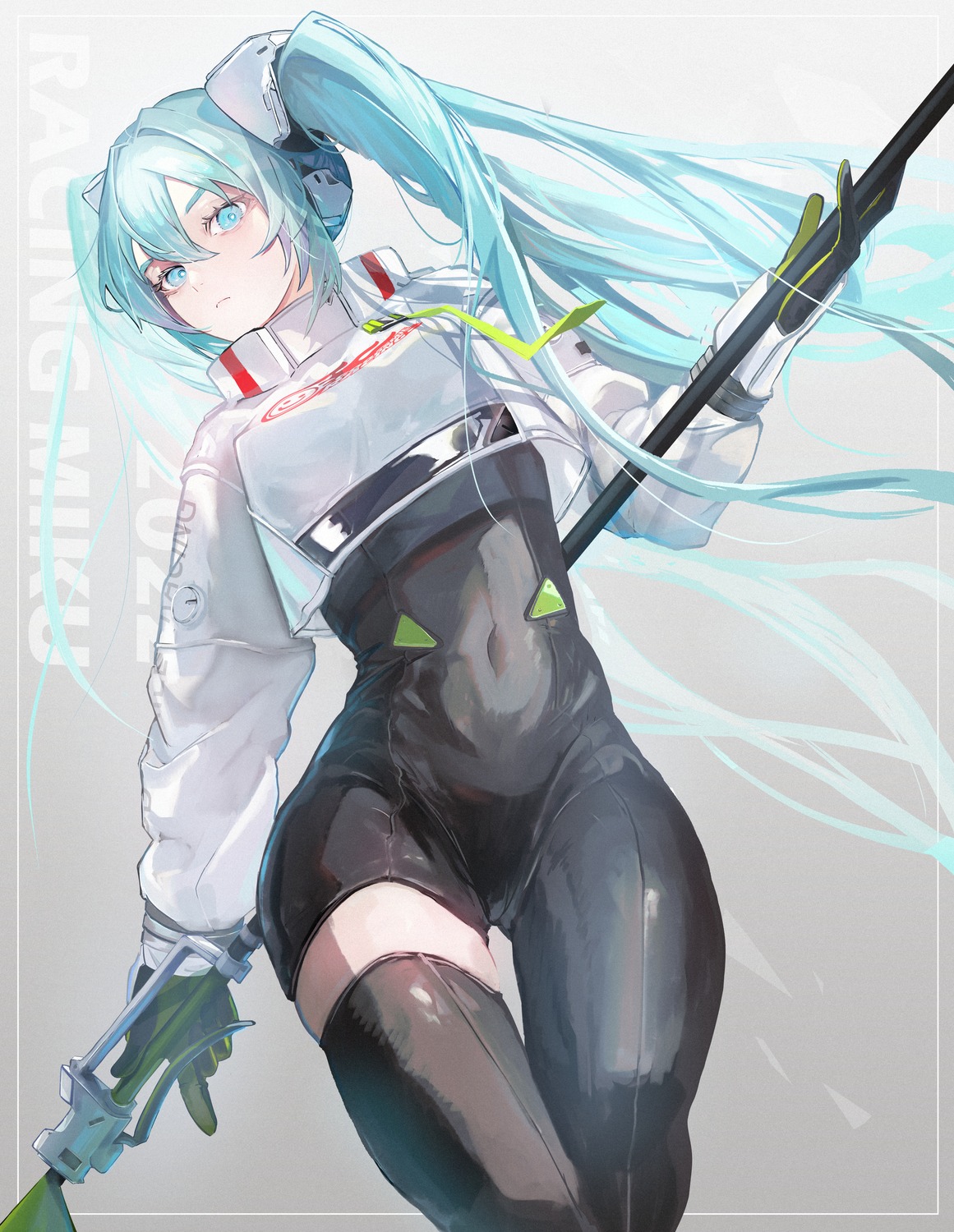 39notare, goodsmile_racing, hatsune_miku, headphones, racing_miku, thighhighs, vocaloid