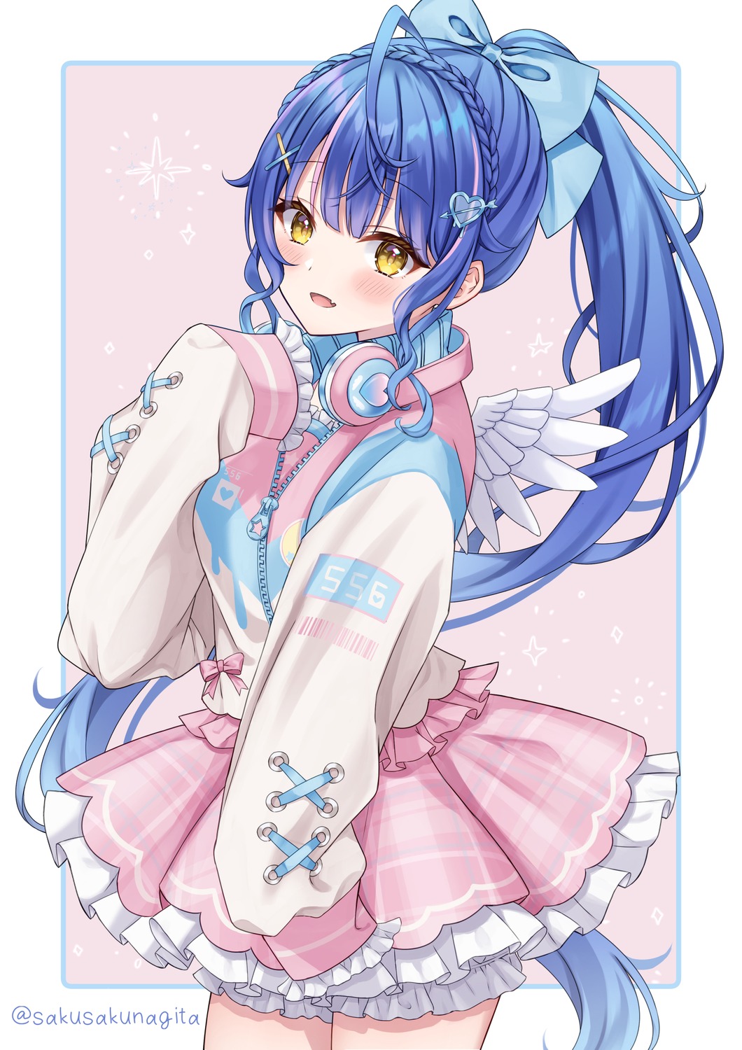 amamiya_kokoro, headphones, nijisanji, sakunagita, wings