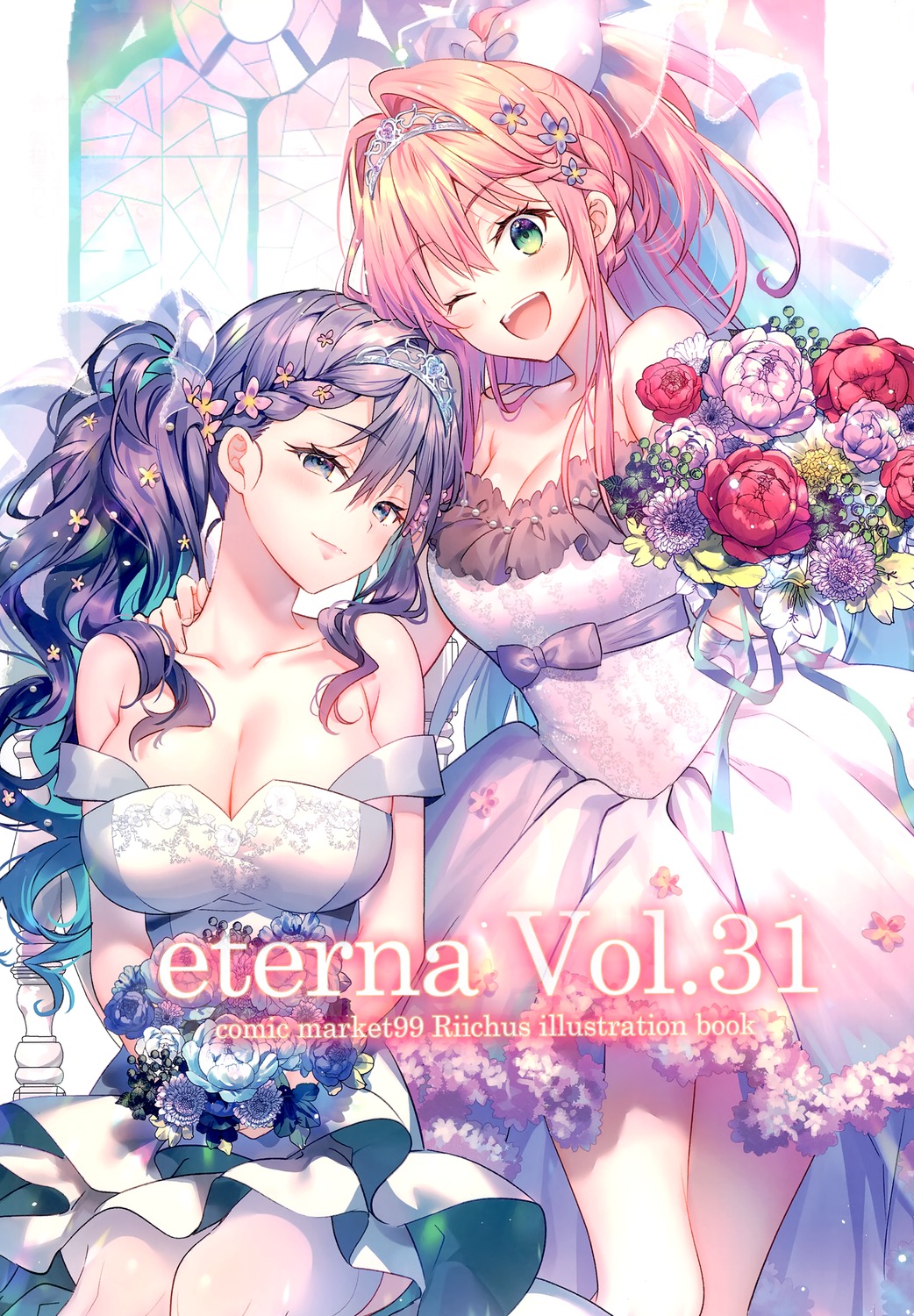 dress, eterna, luanastia_fluegel, no_bra, rianastia_fluegel, riichu, skirt_lift, thighhighs