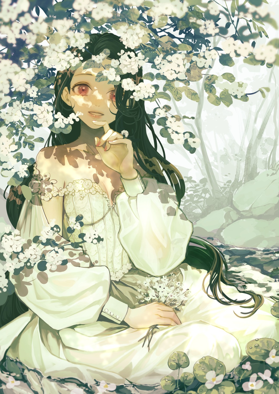 cleavage, dress, hina_(xoxo), no_bra, wet
