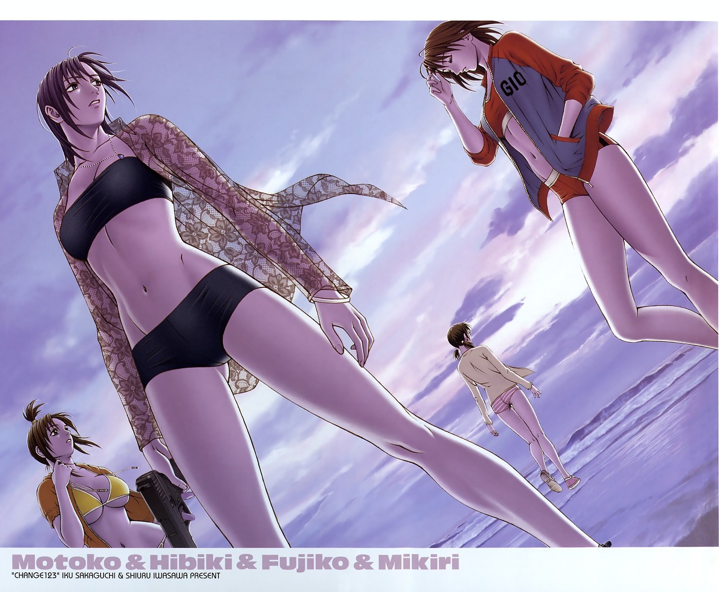 ass, bikini, cameltoe, change123, cleavage, fixed, fujiko, gettou_motoko, hibiki_(change123), iwasawa_shiuri, megane, mikiri, open_shirt, see_through, swimsuits, underboob