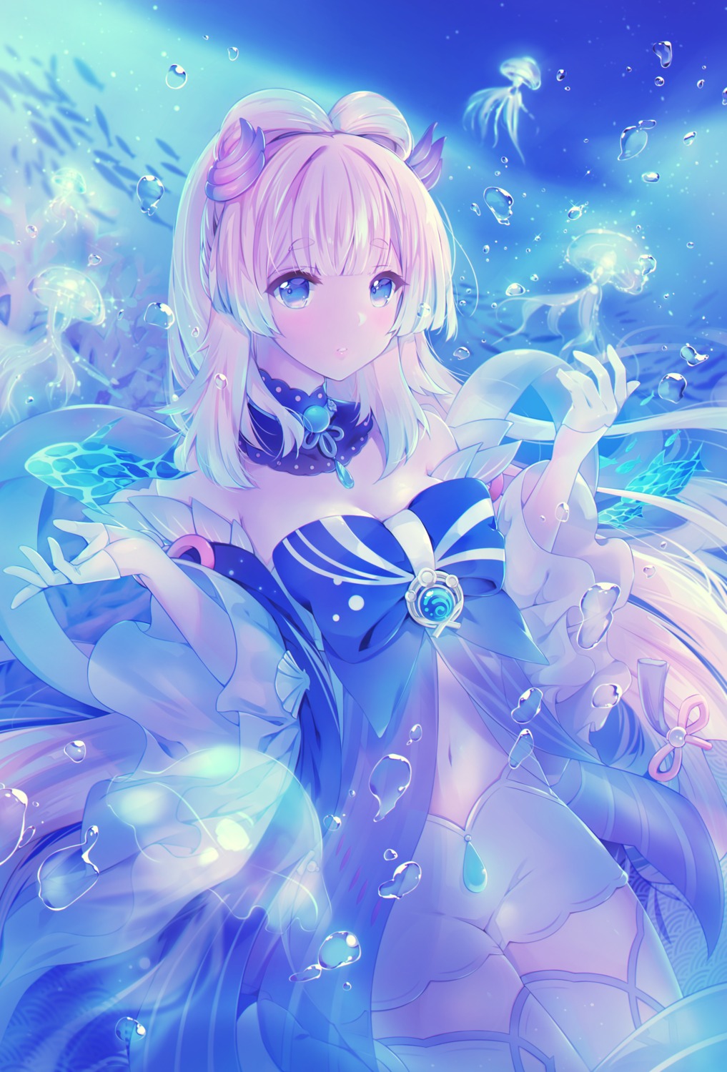 genshin_impact, nia_(leafunia), sangonomiya_kokomi, thighhighs