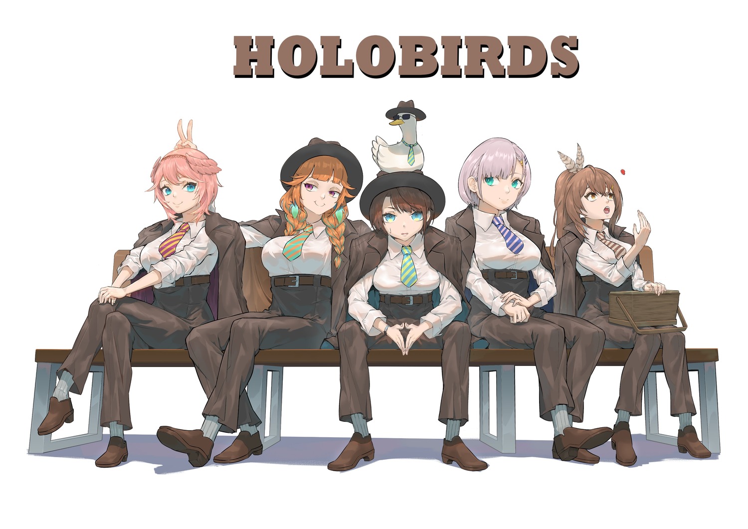 hololive, hololive_english, hololive_indonesia, megane, nanashi_mumei, oozora_subaru, pavolia_reine, takanashi_kiara, takane_lui, uniform, wings, zetsuental