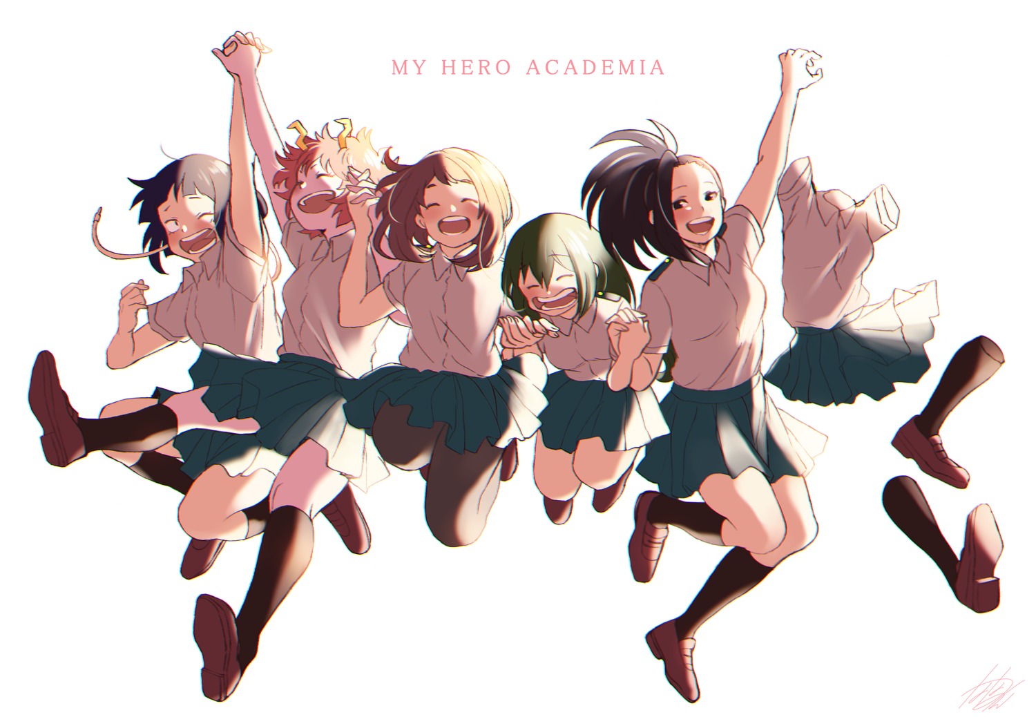 ashido_mina, asui_tsuyu, boku_no_hero_academia, hagakure_tooru, jirou_kyouka, nanaminn, pantyhose, seifuku