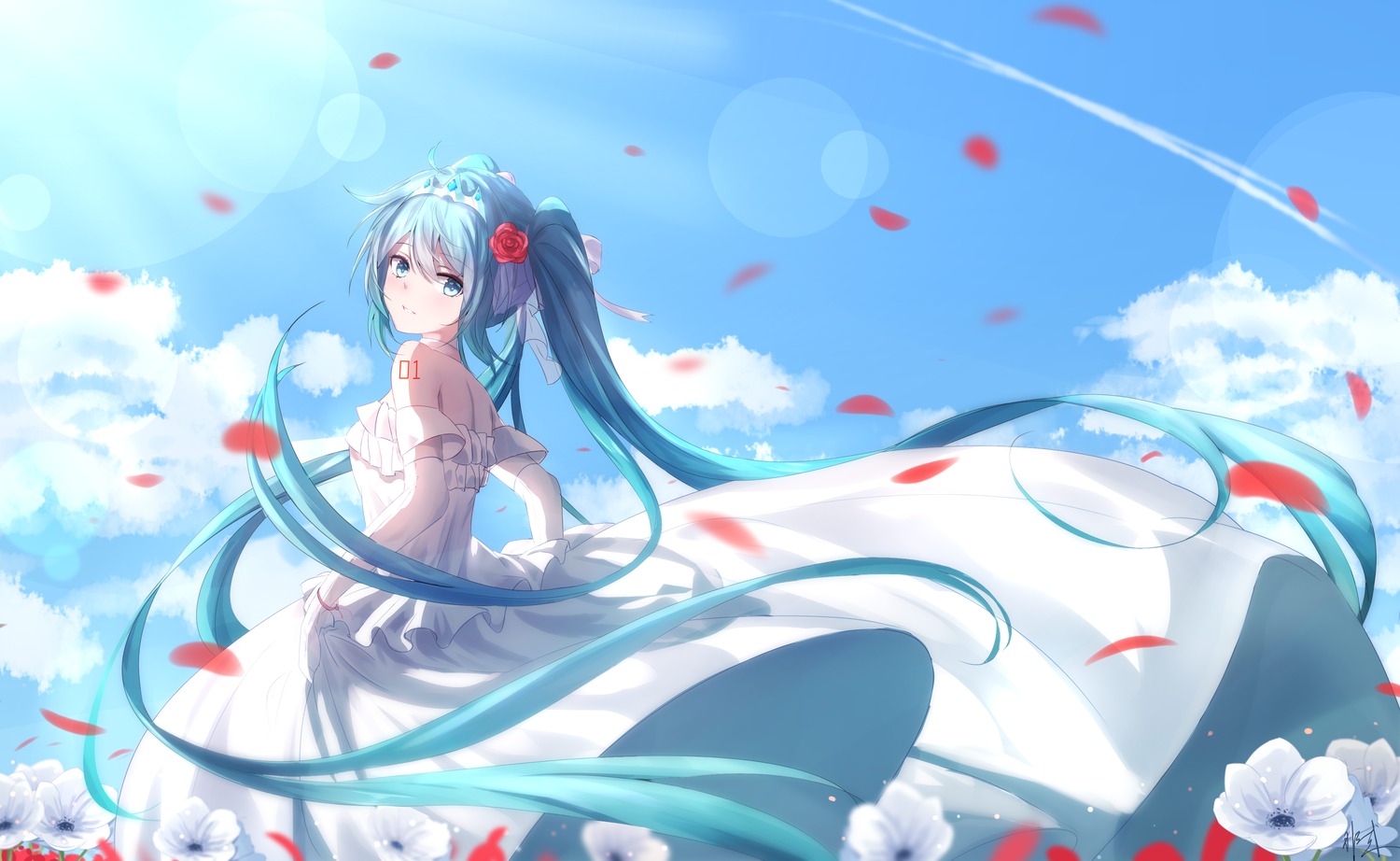 dress, hatsune_miku, hishiki_(pixi14719710), no_bra, tattoo, vocaloid