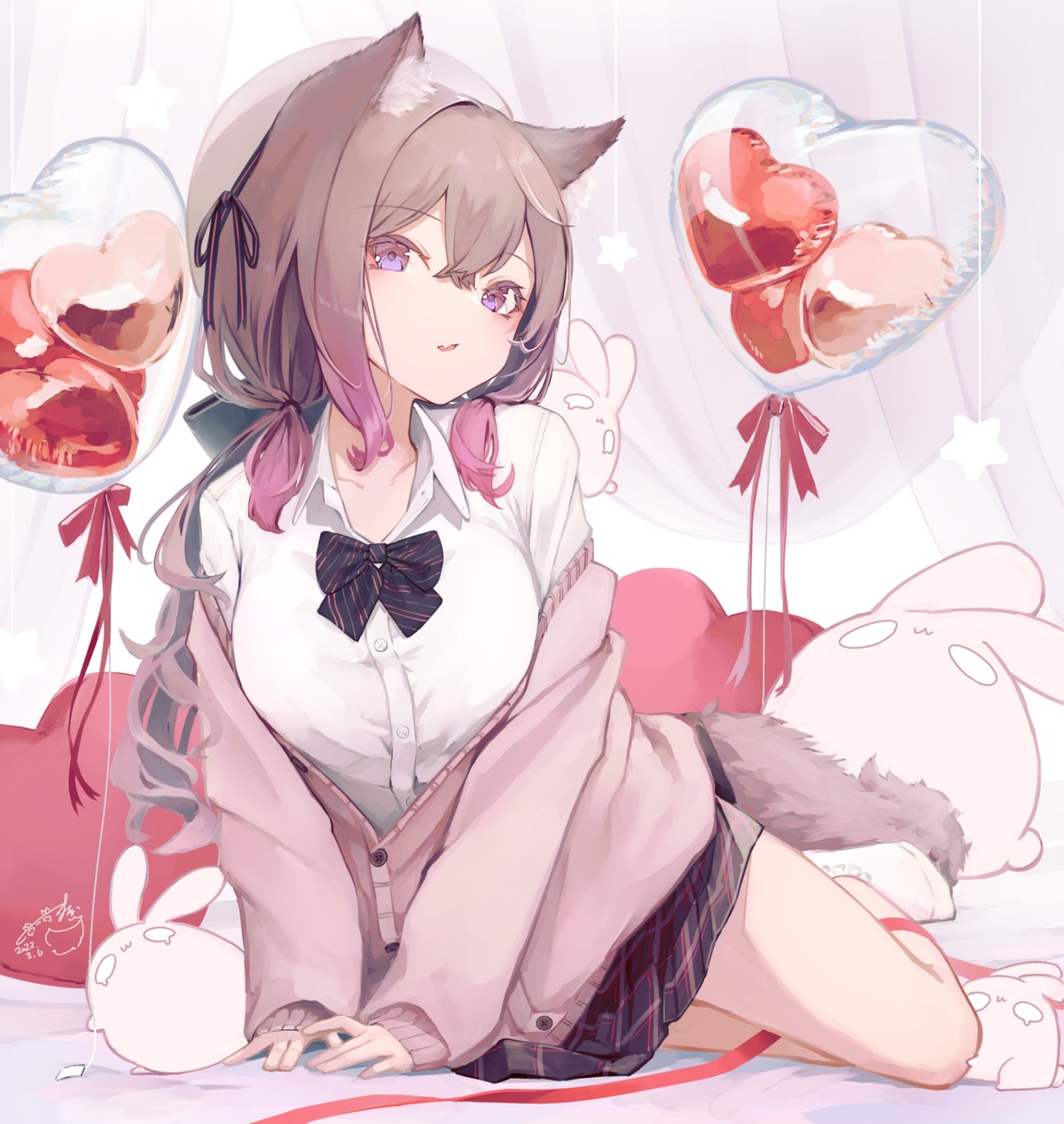animal_ears, mayogii, seifuku, sweater, tail, valentine