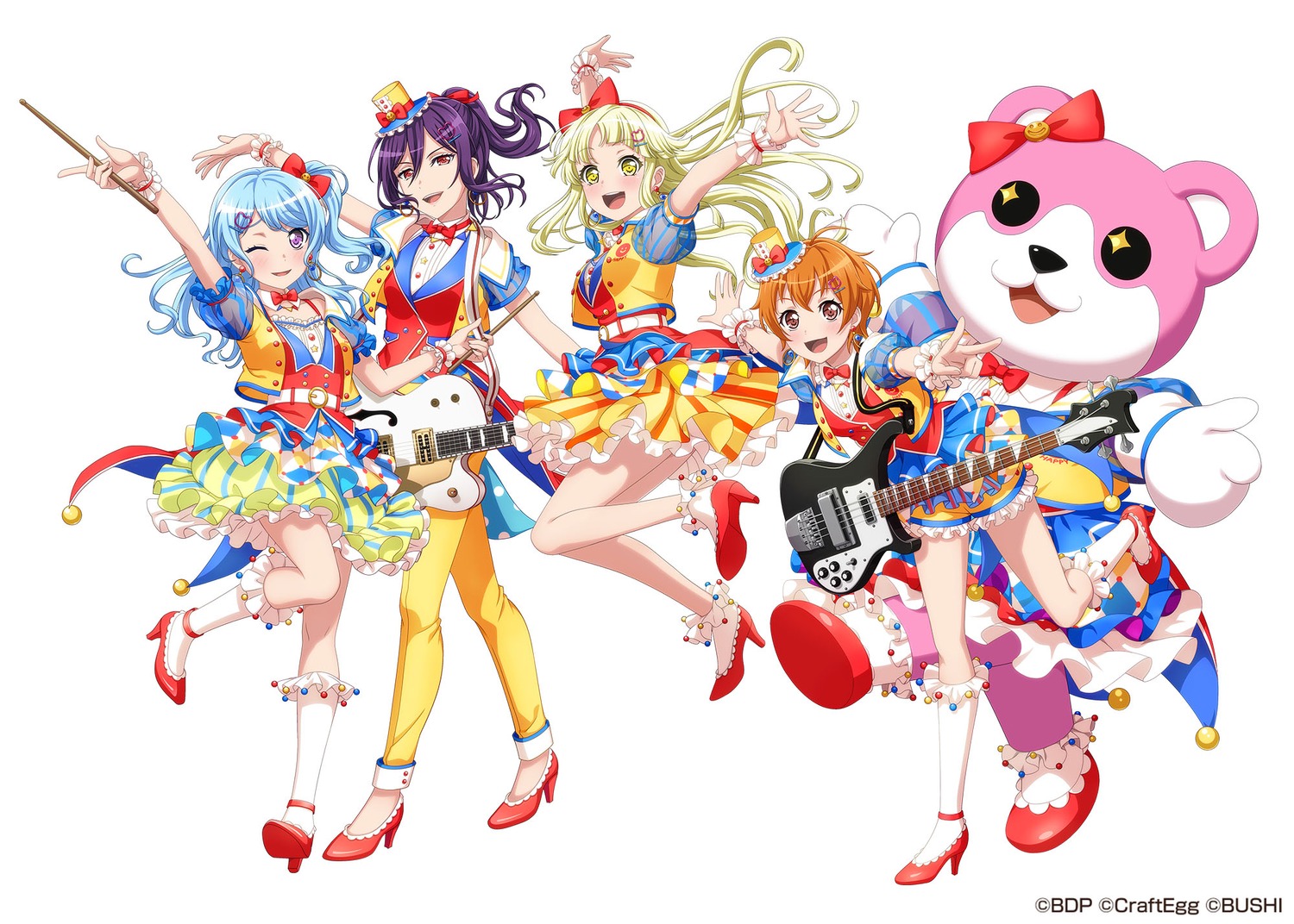 bang_dream!, guitar, heels, kitazawa_hagumi, matsubara_kanon, michelle_(bang_dream!), seta_kaoru, tagme