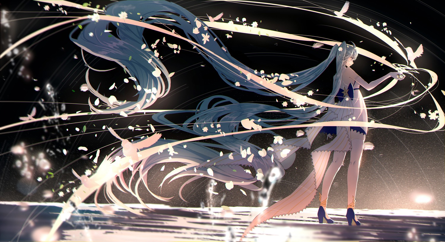 dress, hatsune_miku, heels, no_bra, re:rin, vocaloid