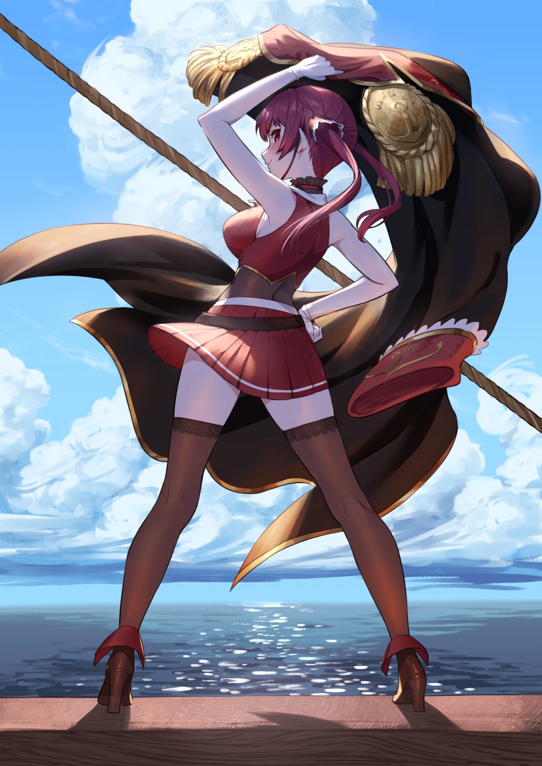 heels, hololive, houshou_marine, nemoto_yuuma, see_through, thighhighs