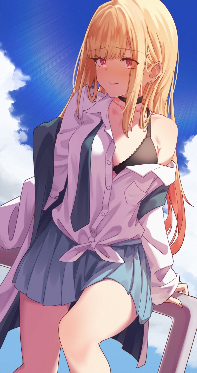 bra, cleavage, jl_tan, kitagawa_marin, open_shirt, seifuku, sono_bisque_doll_wa_koi_wo_suru
