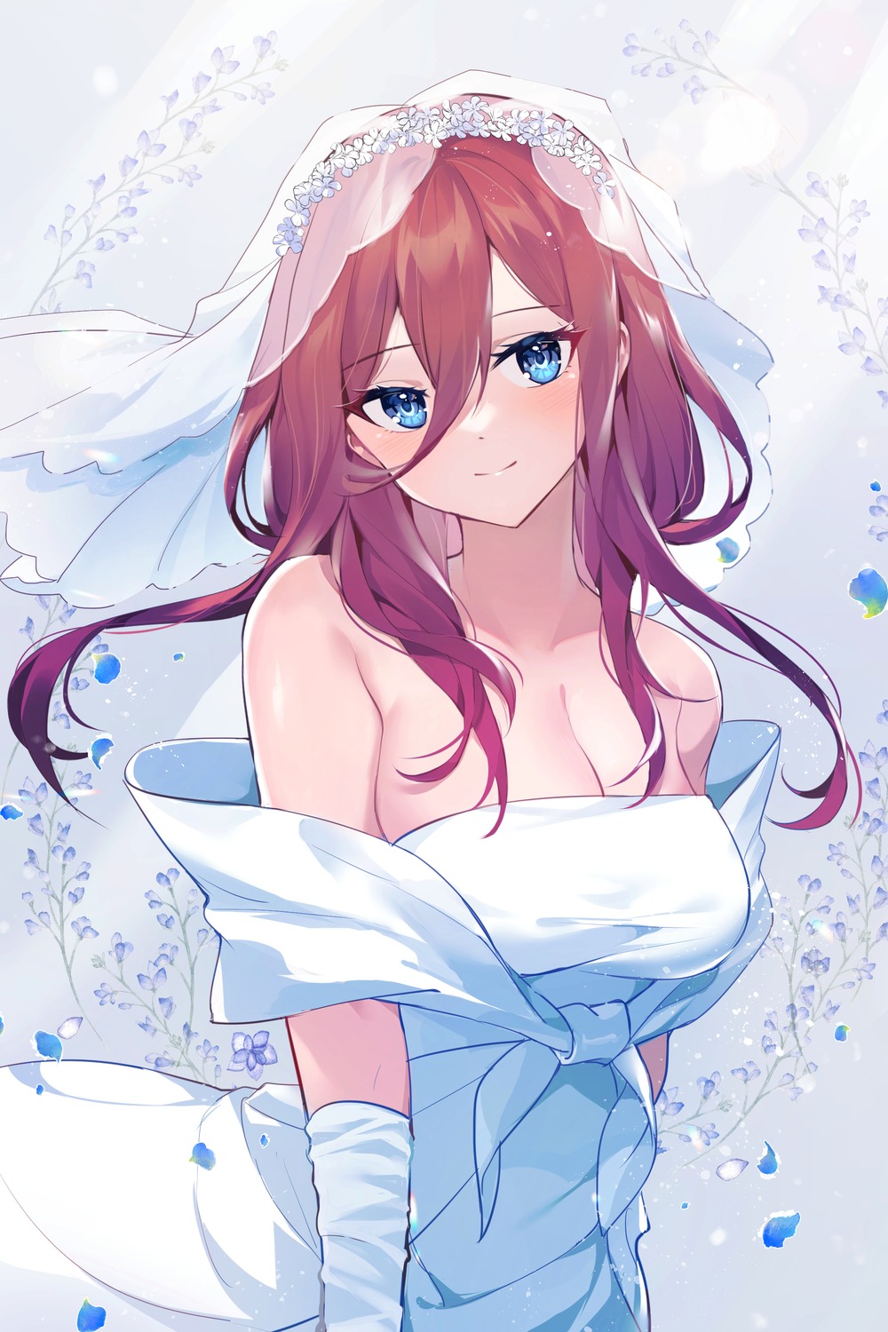 5-toubun_no_hanayome, akitsuki_(oenothera), cleavage, dress, nakano_miku, no_bra, wedding_dress
