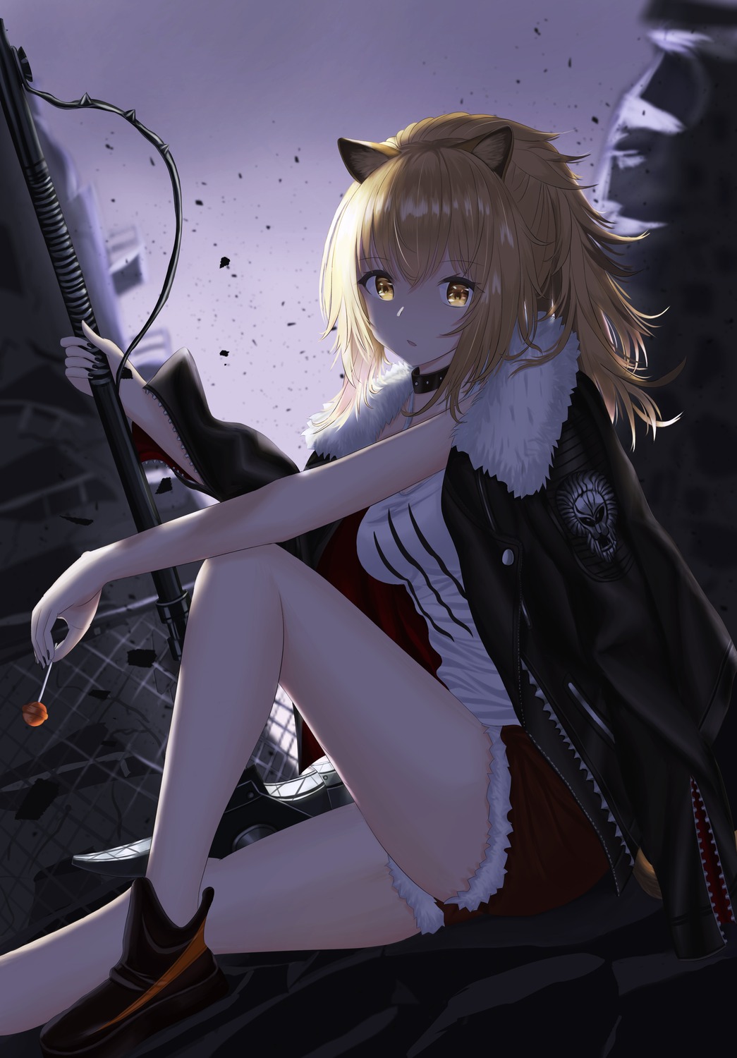 animal_ears, arknights, siege_(arknights), tail, tallon, weapon