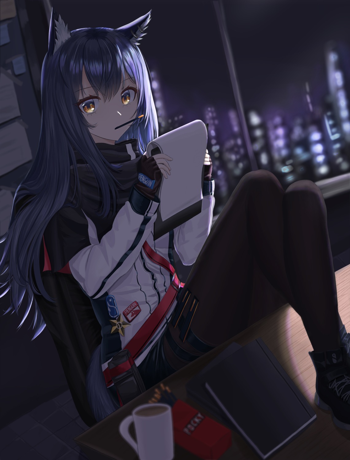 animal_ears, arknights, garter, pantyhose, tail, tallon, texas_(arknights)