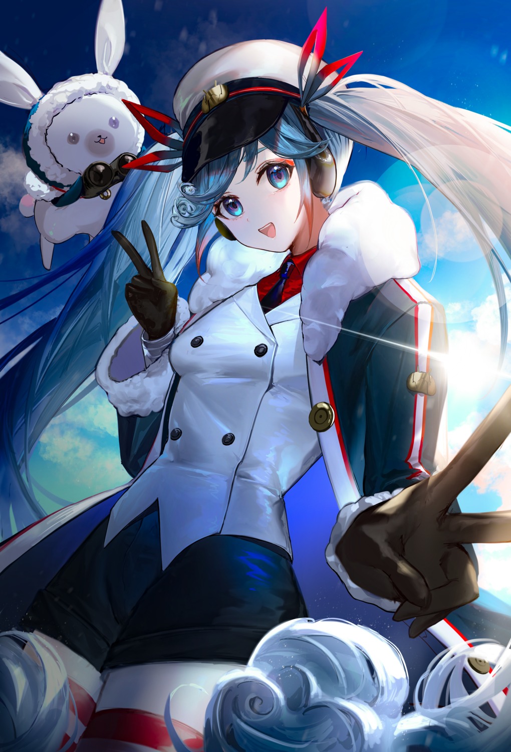 almn_sk, hatsune_miku, headphones, thighhighs, uniform, vocaloid, yuki_miku