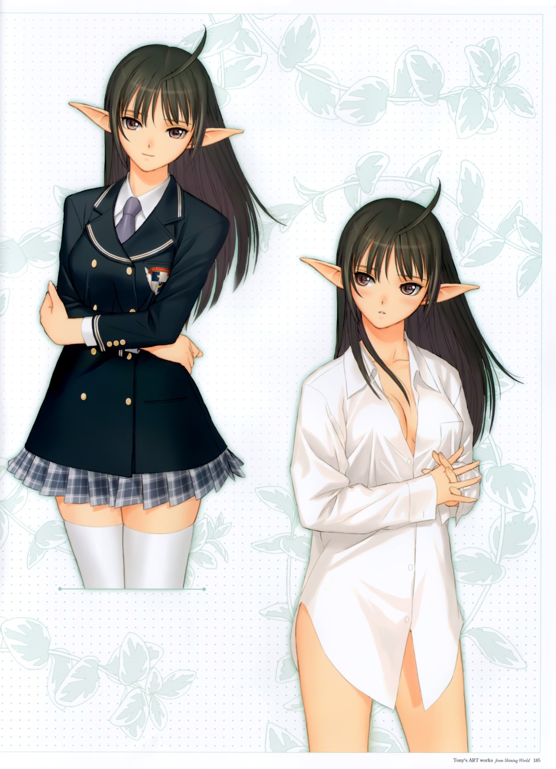 cleavage, dress_shirt, elf, pointy_ears, seifuku, shining_tears, shining_wind, shining_world