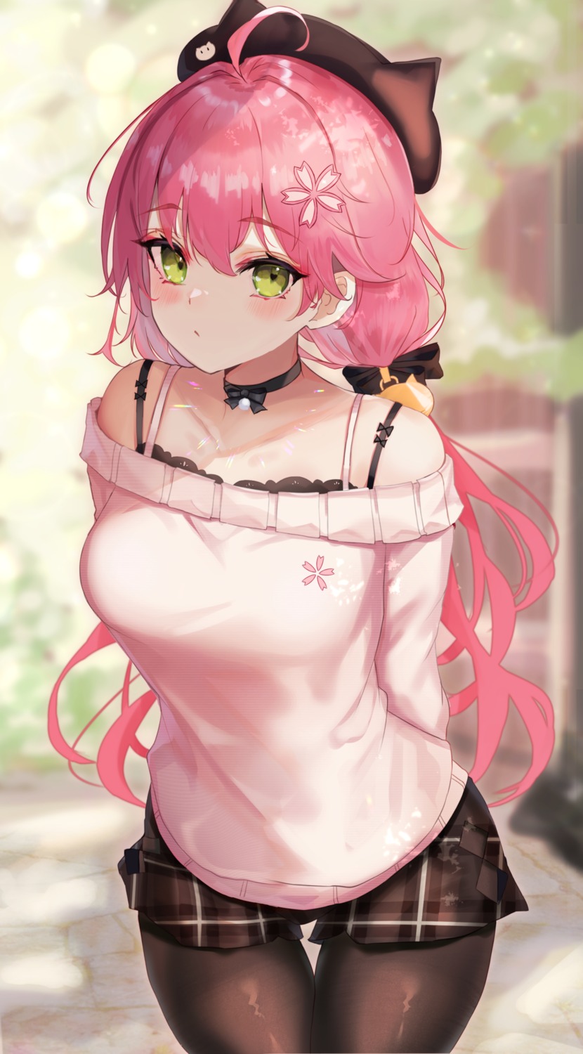 hololive, panipo, pantyhose, sakura_miko, sweater