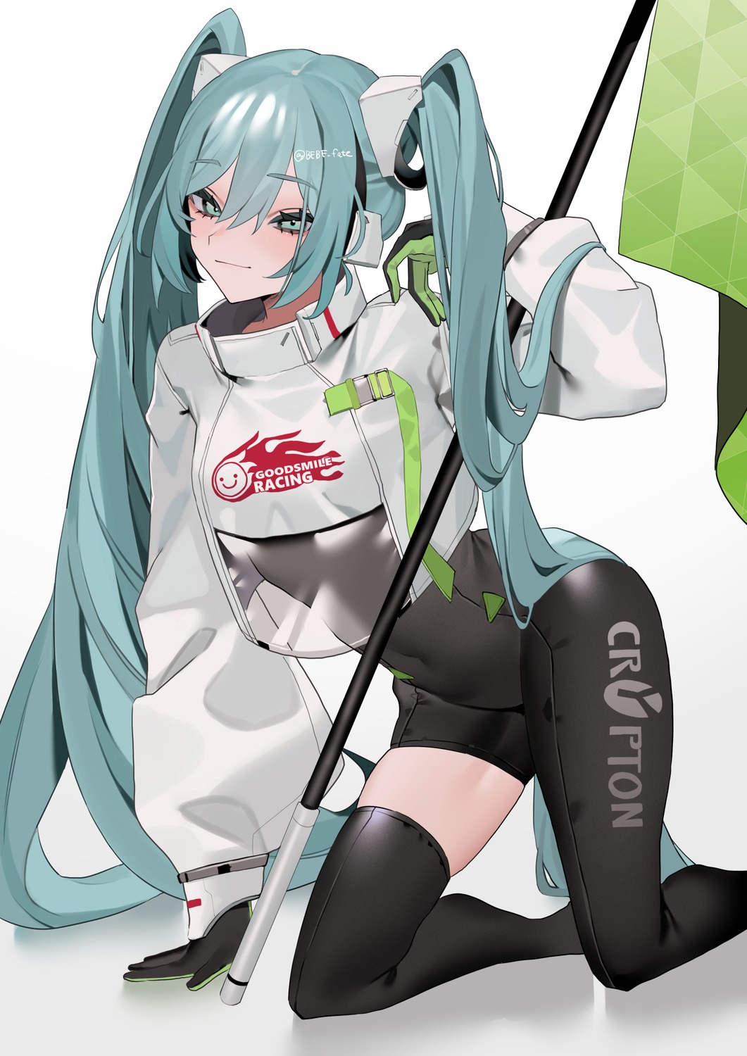 bebe_pp, goodsmile_racing, hatsune_miku, racing_miku, thighhighs, vocaloid