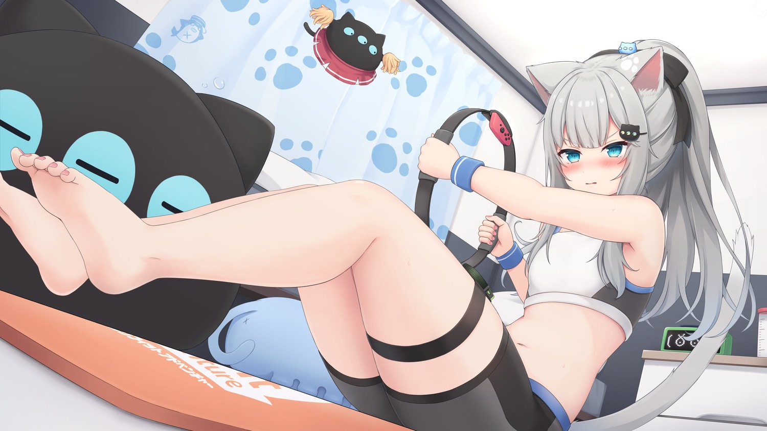 animal_ears, bike_shorts, feet, garter, nacho_(amashiro_natsuki), nekomimi, tail, tousaki_(tousakiworks)