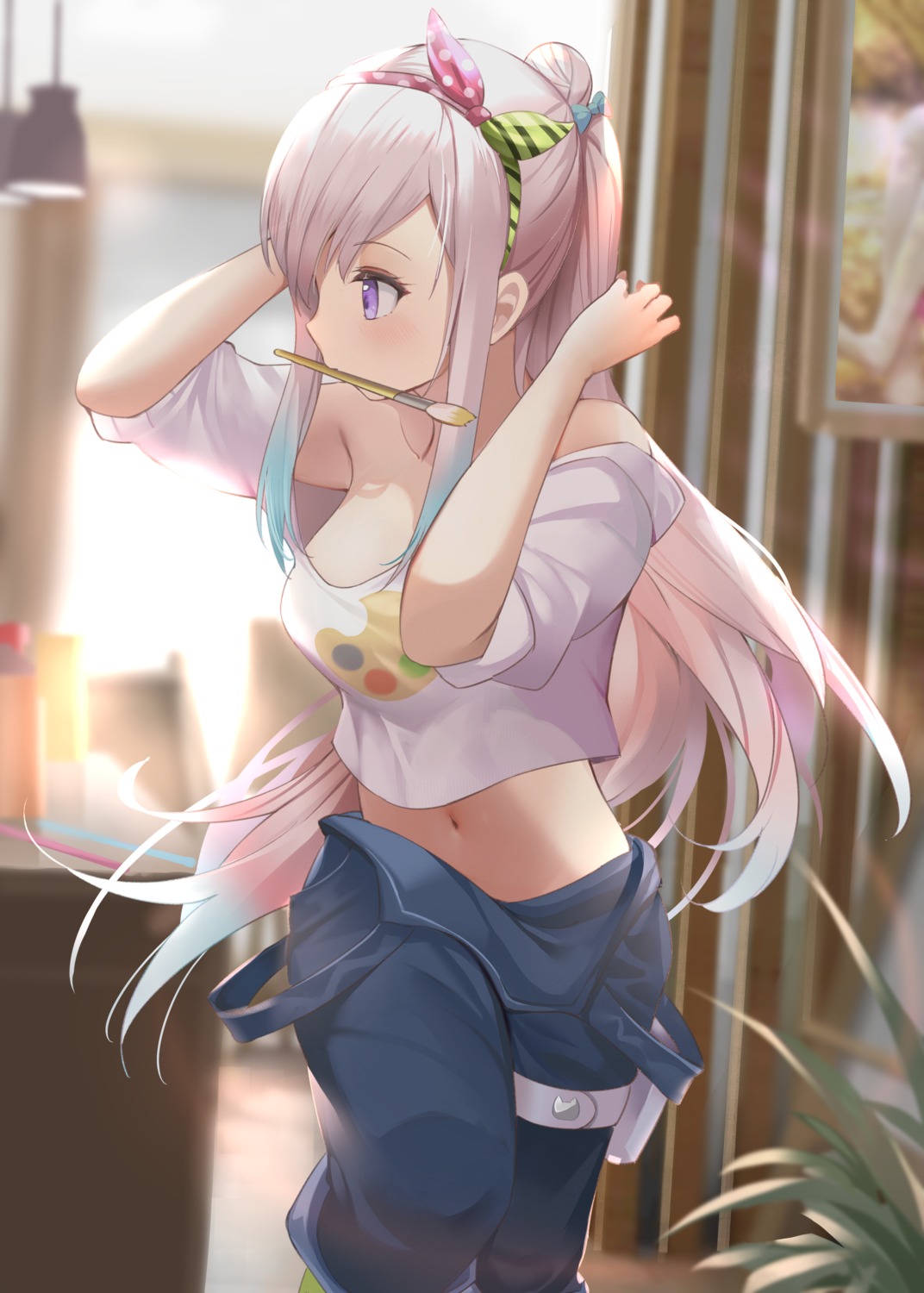 airani_iofifteen, garter, hololive, hololive_indonesia, kananote, no_bra, overalls