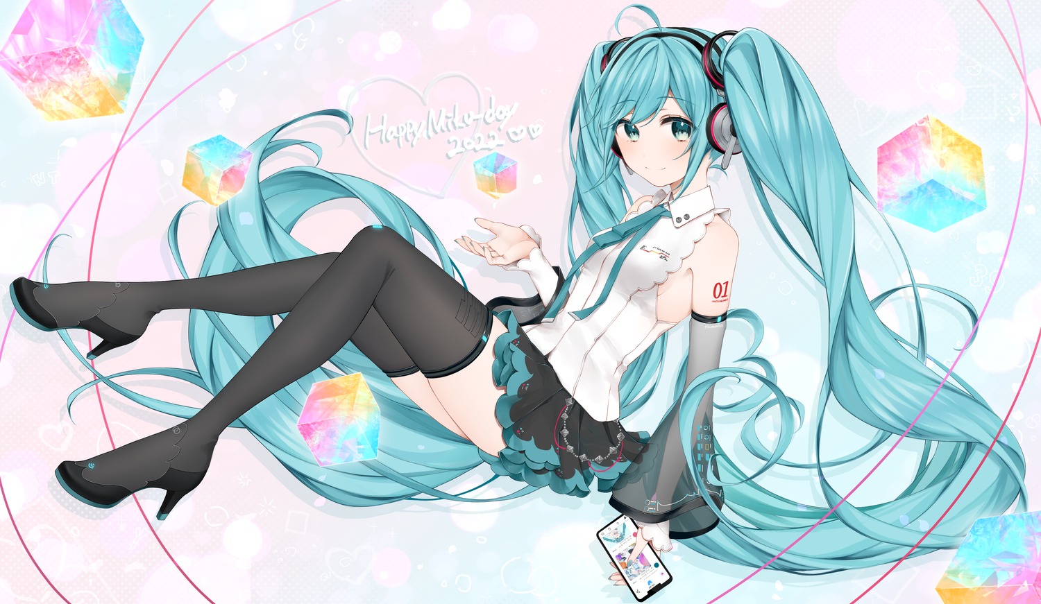 drawing_kanon, hatsune_miku, headphones, heels, see_through, tattoo, thighhighs, vocaloid