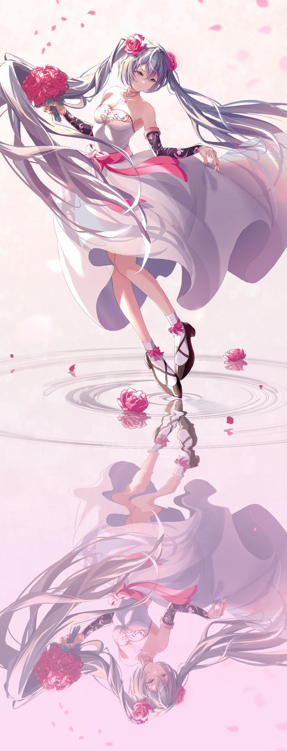 dress, hatsune_miku, heels, kurohanesawa, no_bra, tattoo, vocaloid