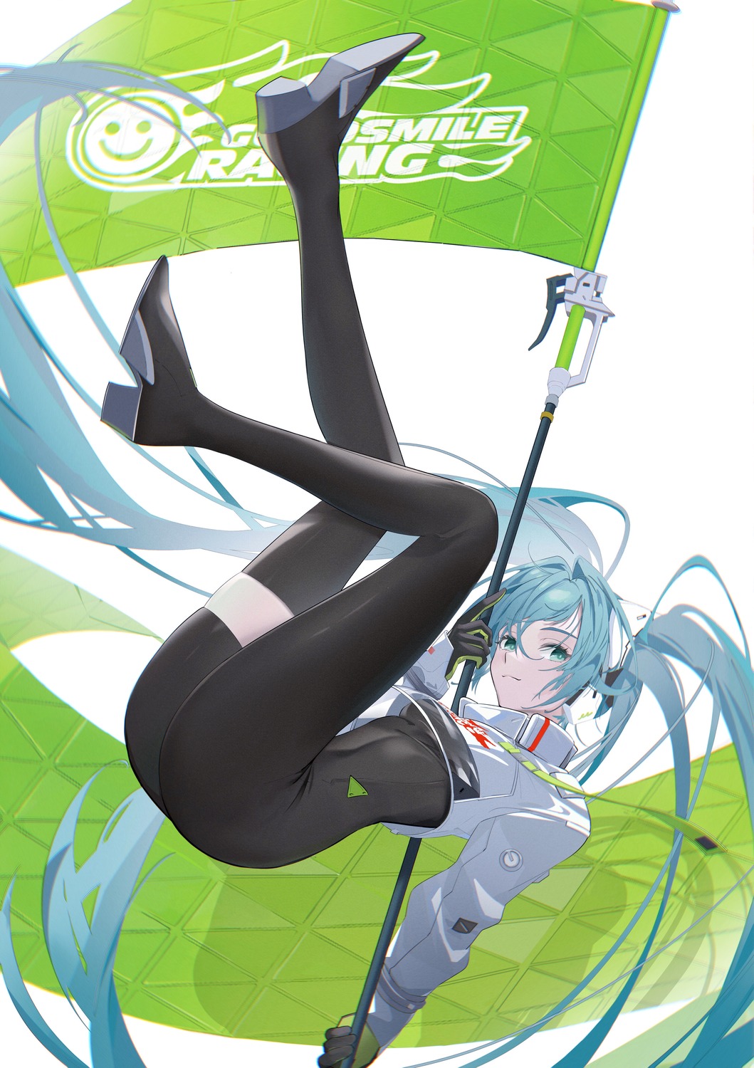 bodysuit, goodsmile_racing, hatsune_miku, headphones, heels, igawa_hikaru, racing_miku, thighhighs