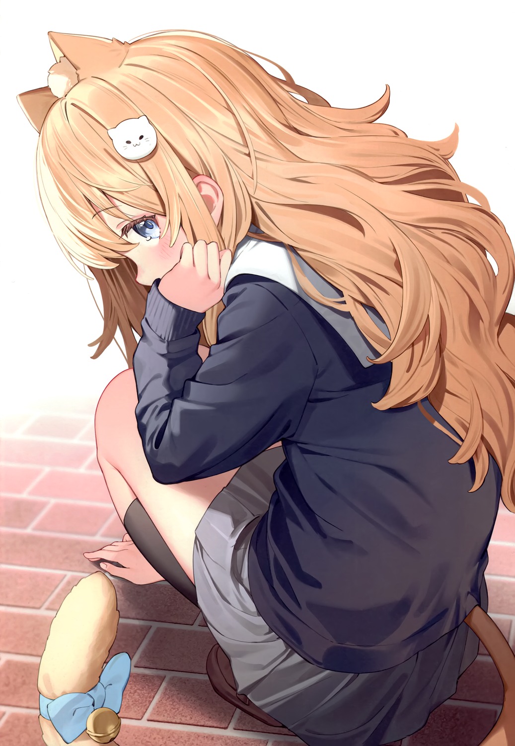 animal_ears, nekomimi, nyum, nyum_production, seifuku, skirt_lift, sweater, tail