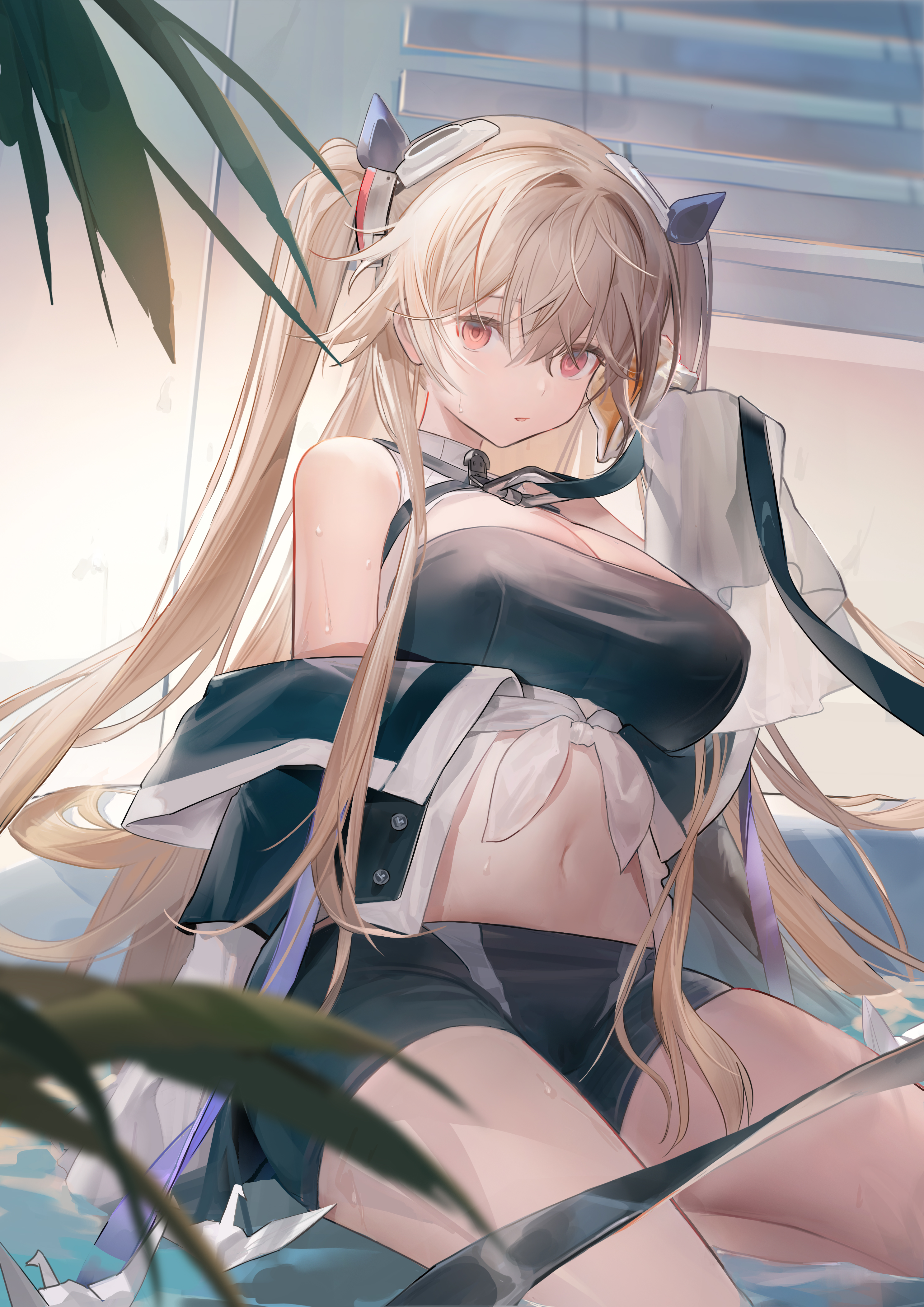 anchorage_(azur_lane), azur_lane, bike_shorts, erect_nipples, wet, you_zhaqi