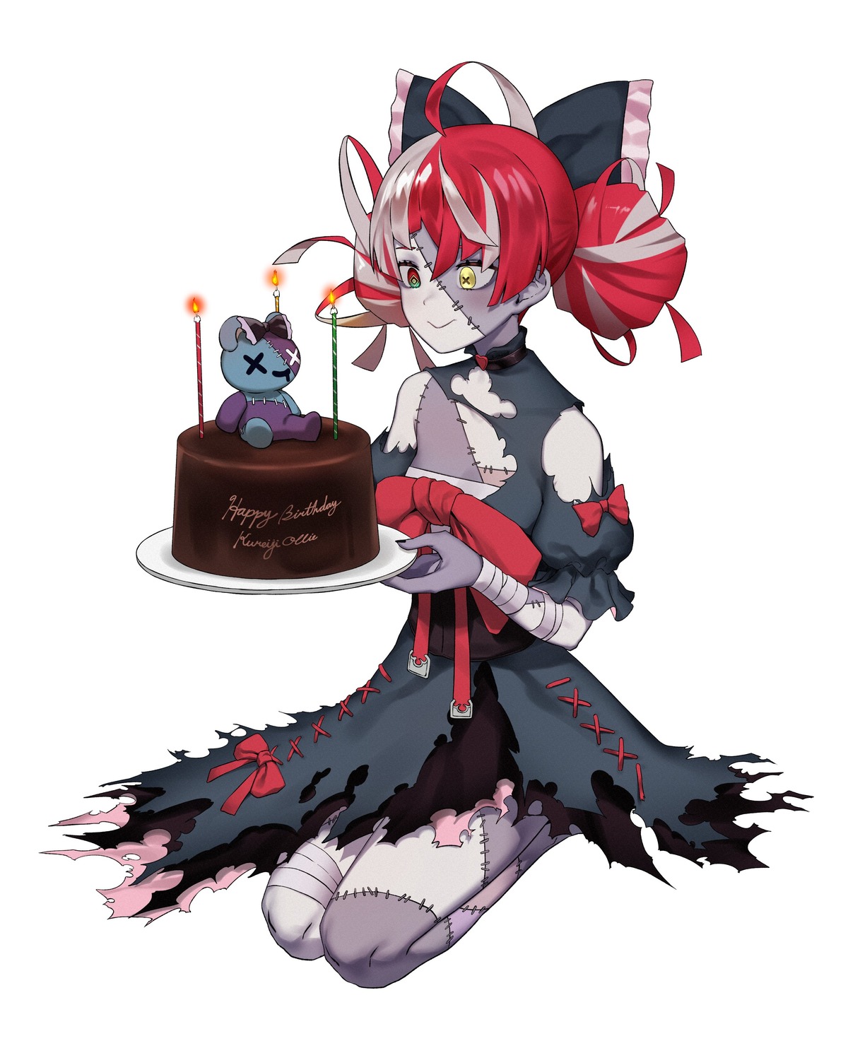 artpatient, bandages, dress, heterochromia, hololive, hololive_indonesia, kureiji_ollie, torn_clothes