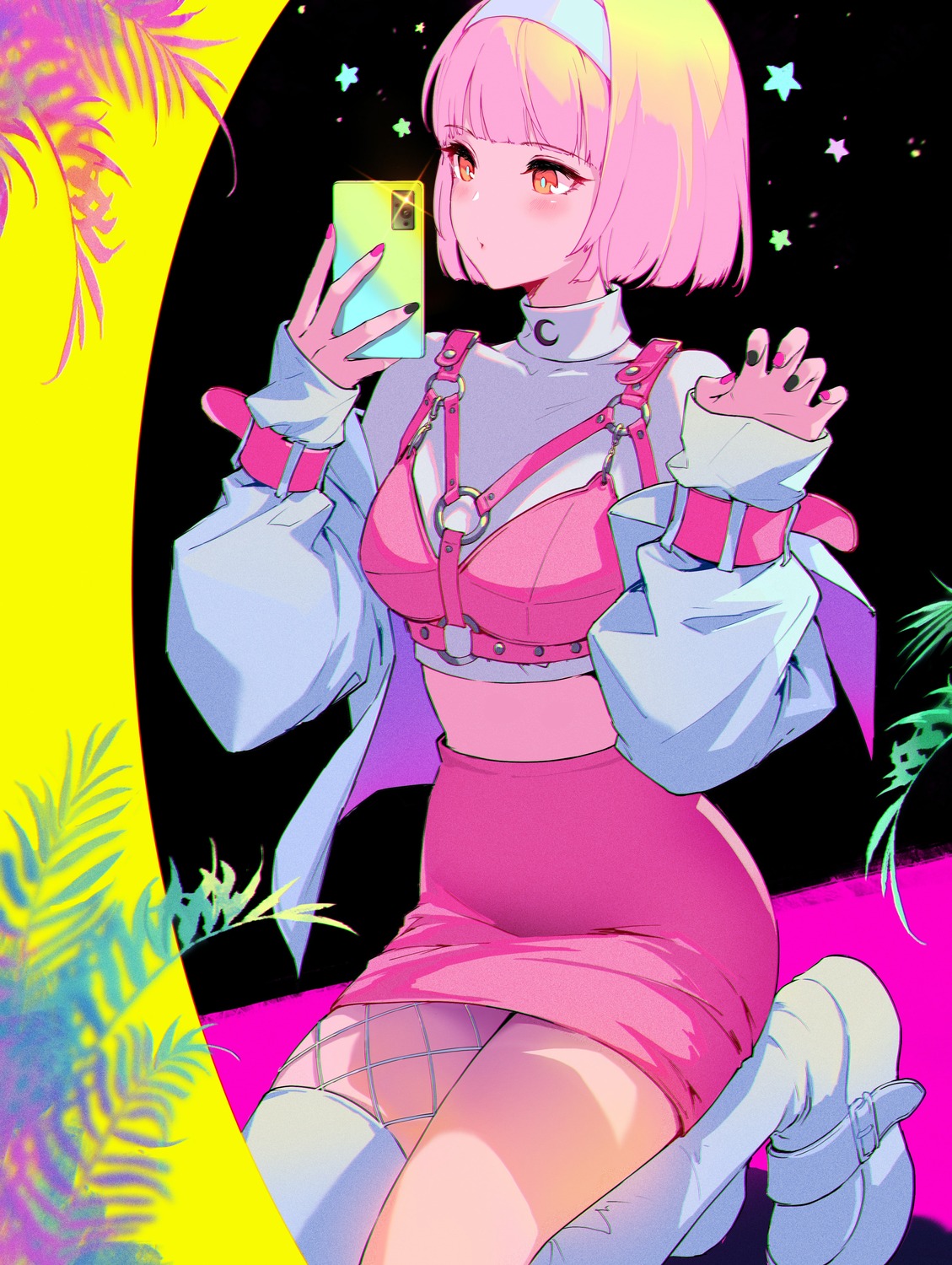 fishnets, mingdosa, selfie, thighhighs